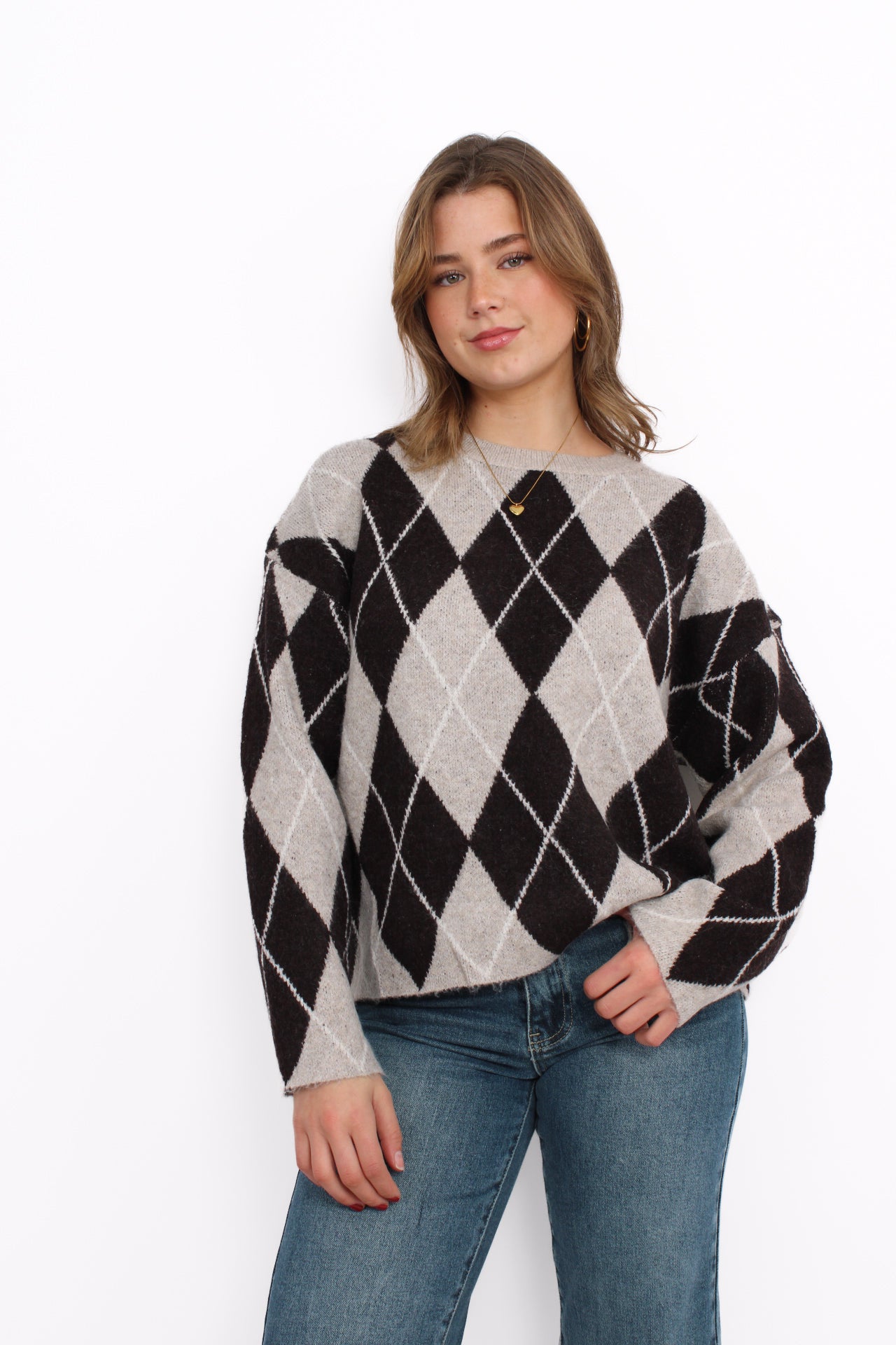 ARGYLE SWEATER - TAUPE