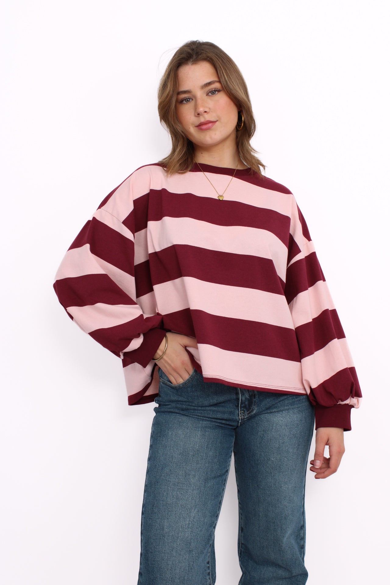 AVERY STRIPE SWEATER - BORDEAUX