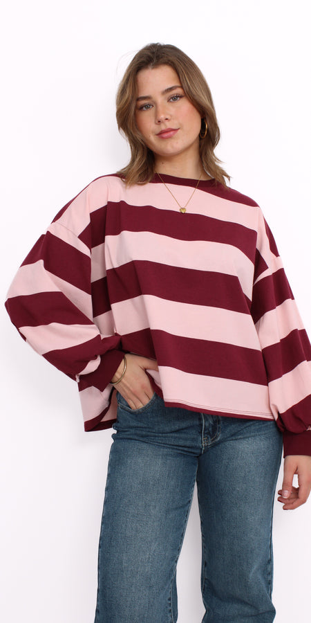 AVERY STRIPE SWEATER - BORDEAUX