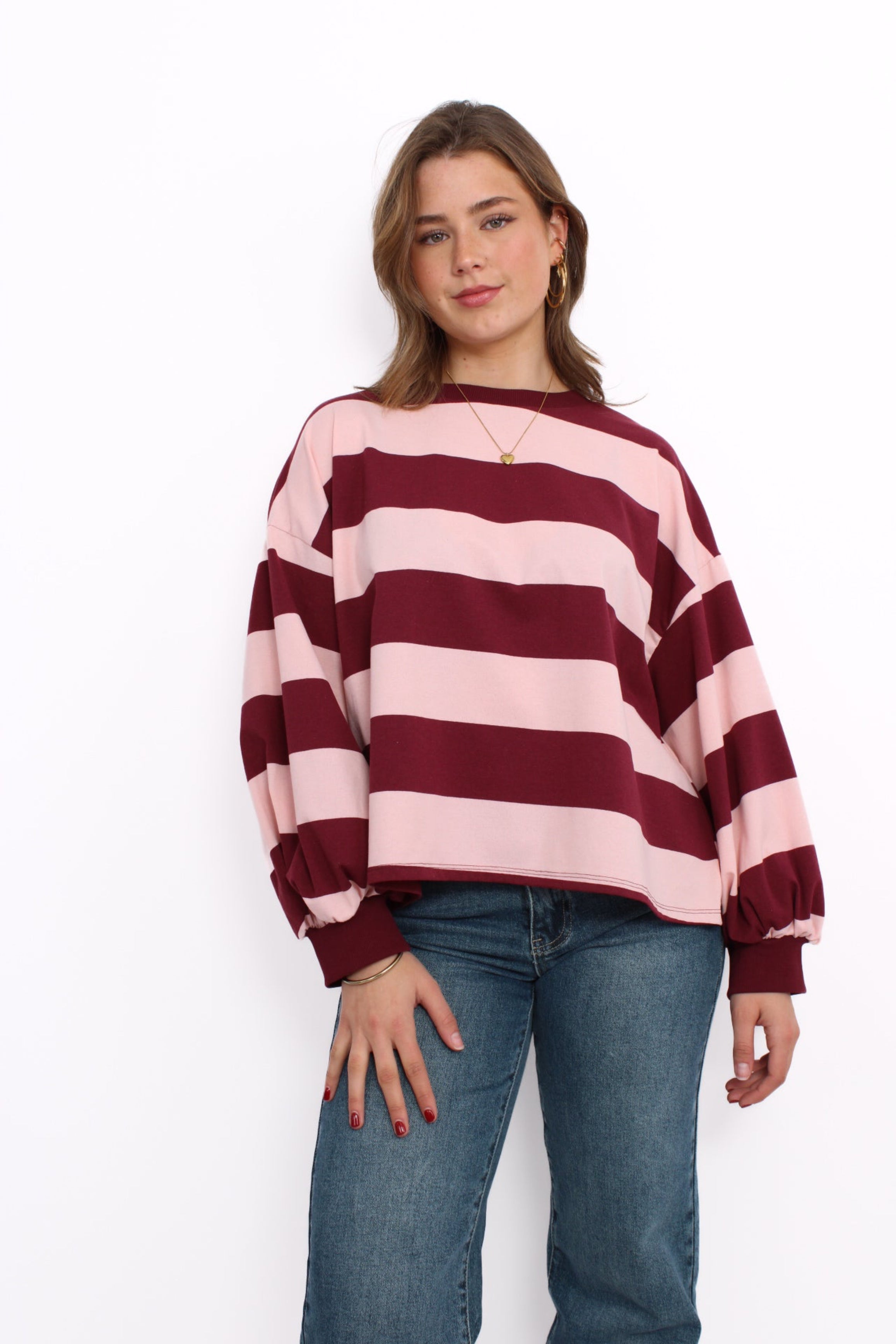 AVERY STRIPE SWEATER - BORDEAUX