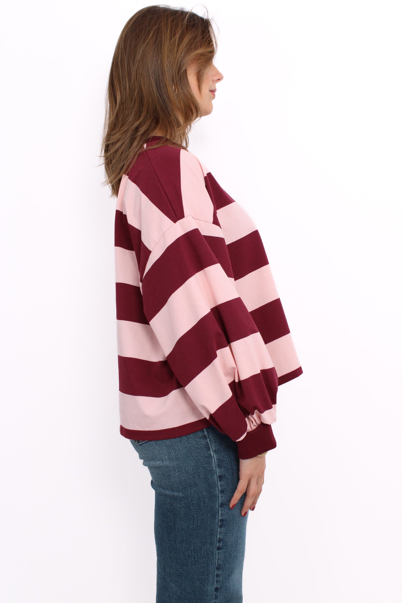 AVERY STRIPE SWEATER - BORDEAUX