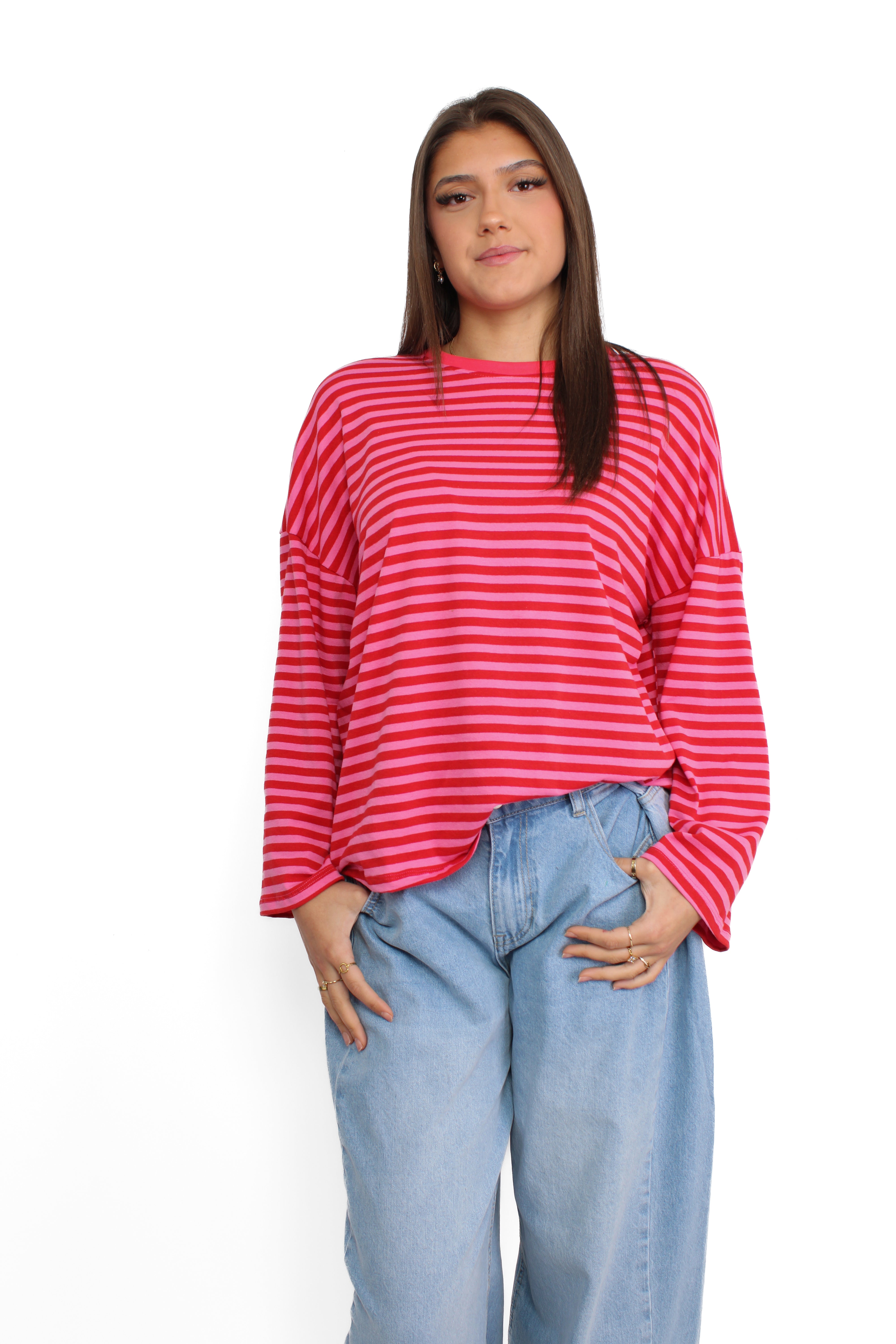 STRIPE VIBE LONG SLEEVE - RED PINK