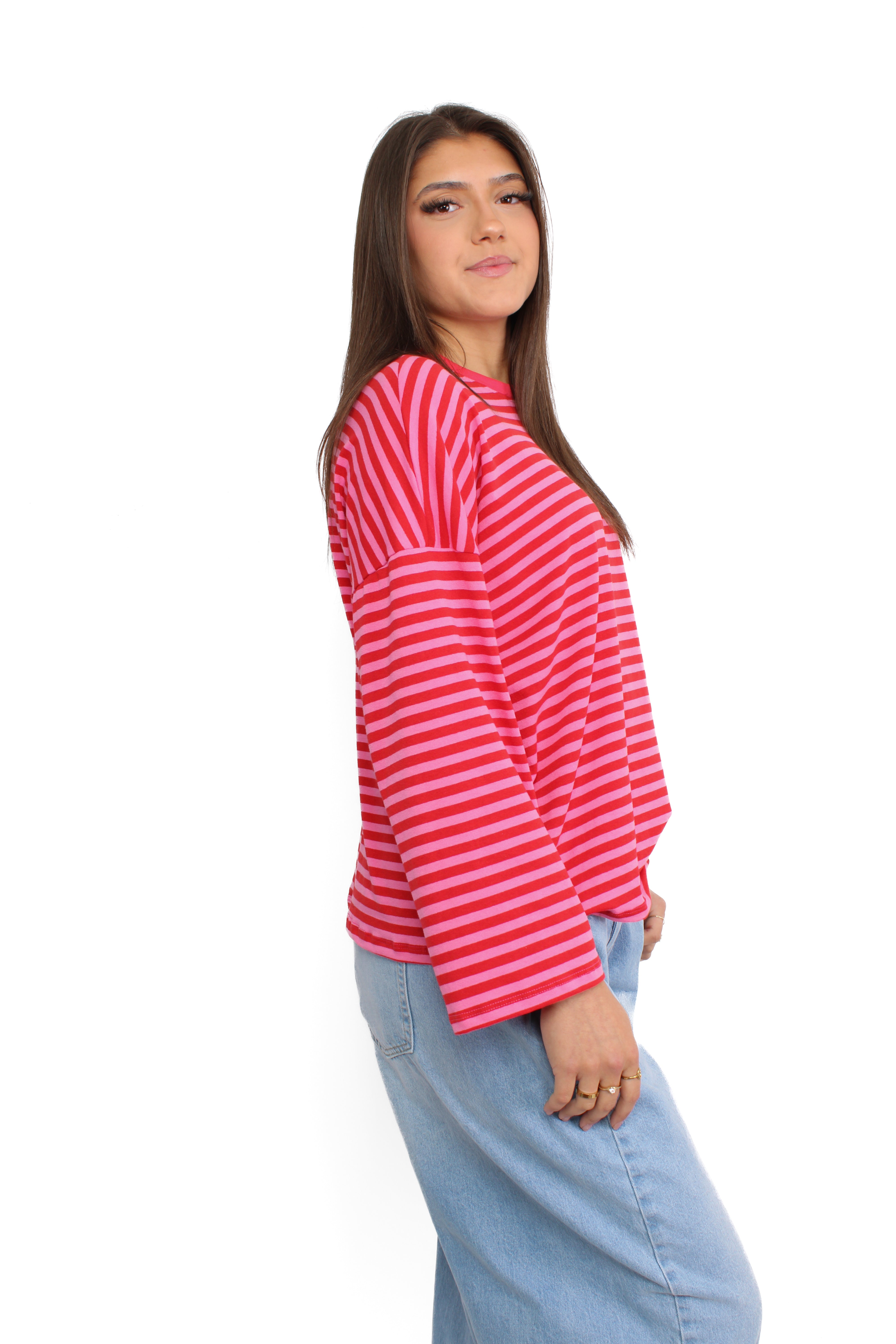 STRIPE VIBE LONG SLEEVE - RED PINK
