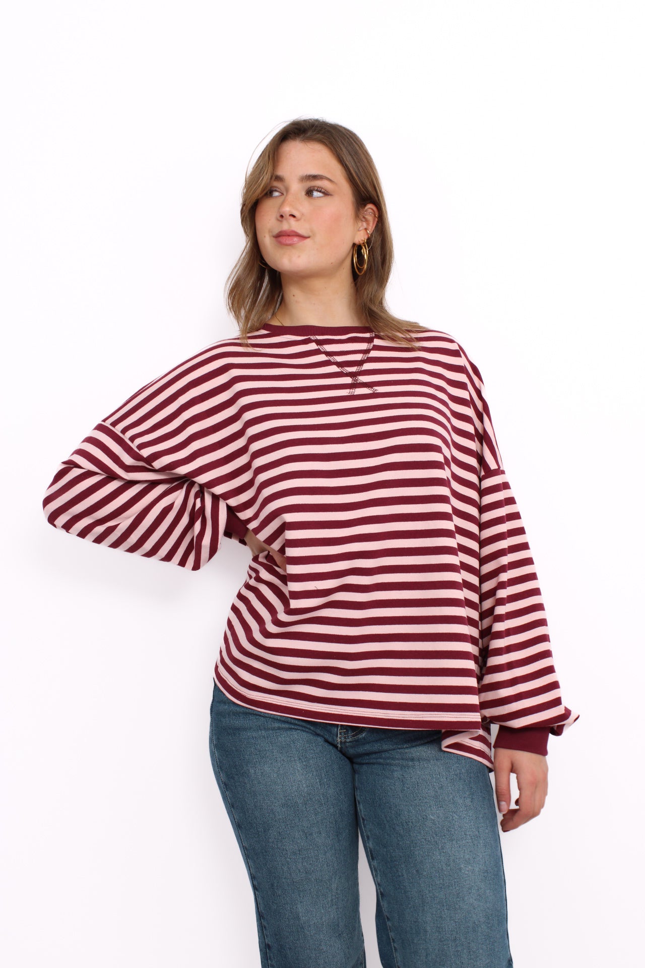 JAZZLYNN STRIPE SWEATER - BORDEAUX