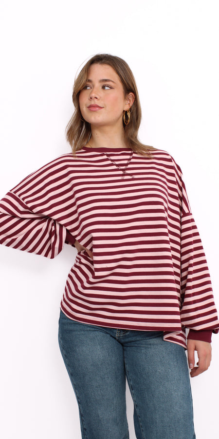 JAZZLYNN STRIPE SWEATER - BORDEAUX
