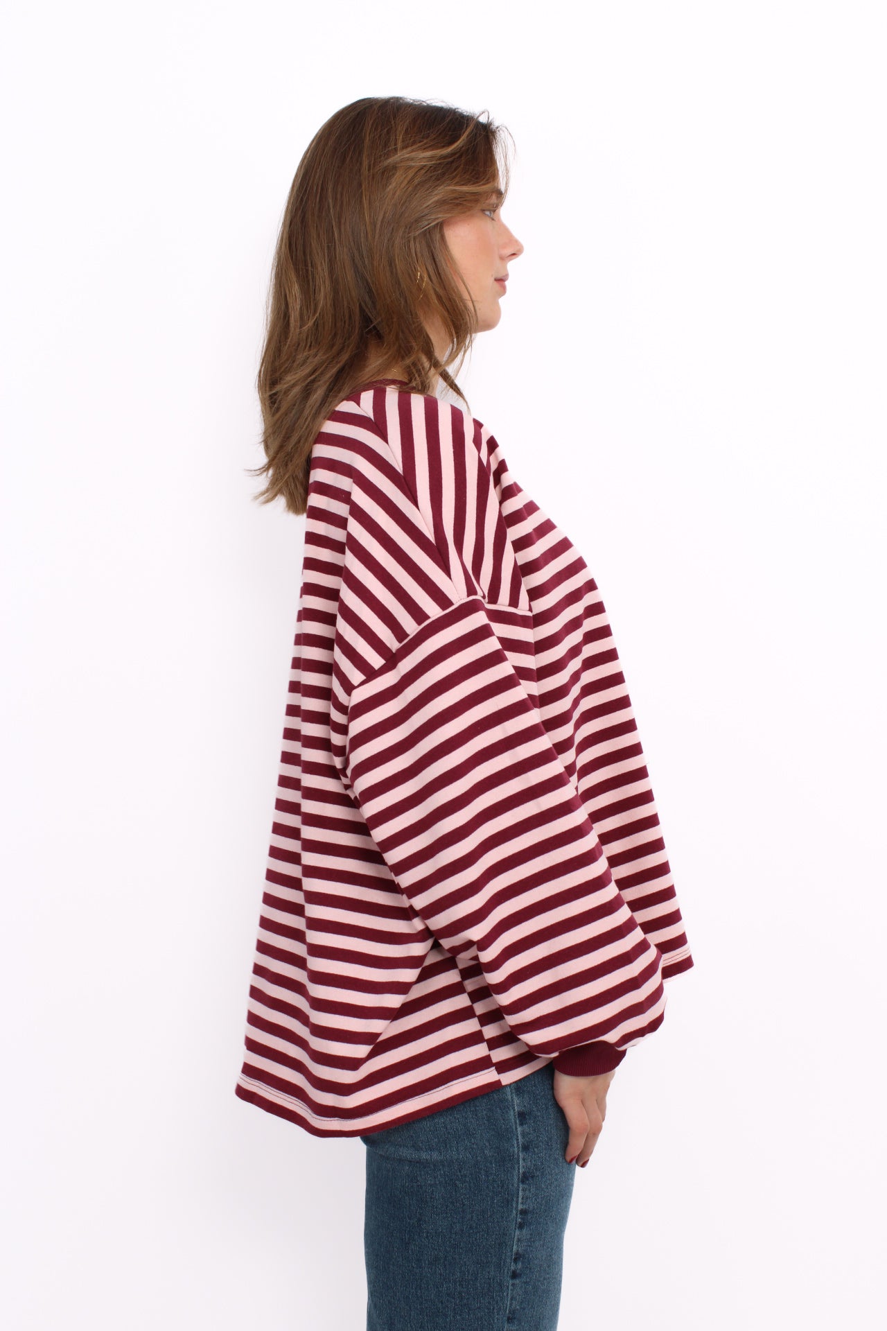 JAZZLYNN STRIPE SWEATER - BORDEAUX