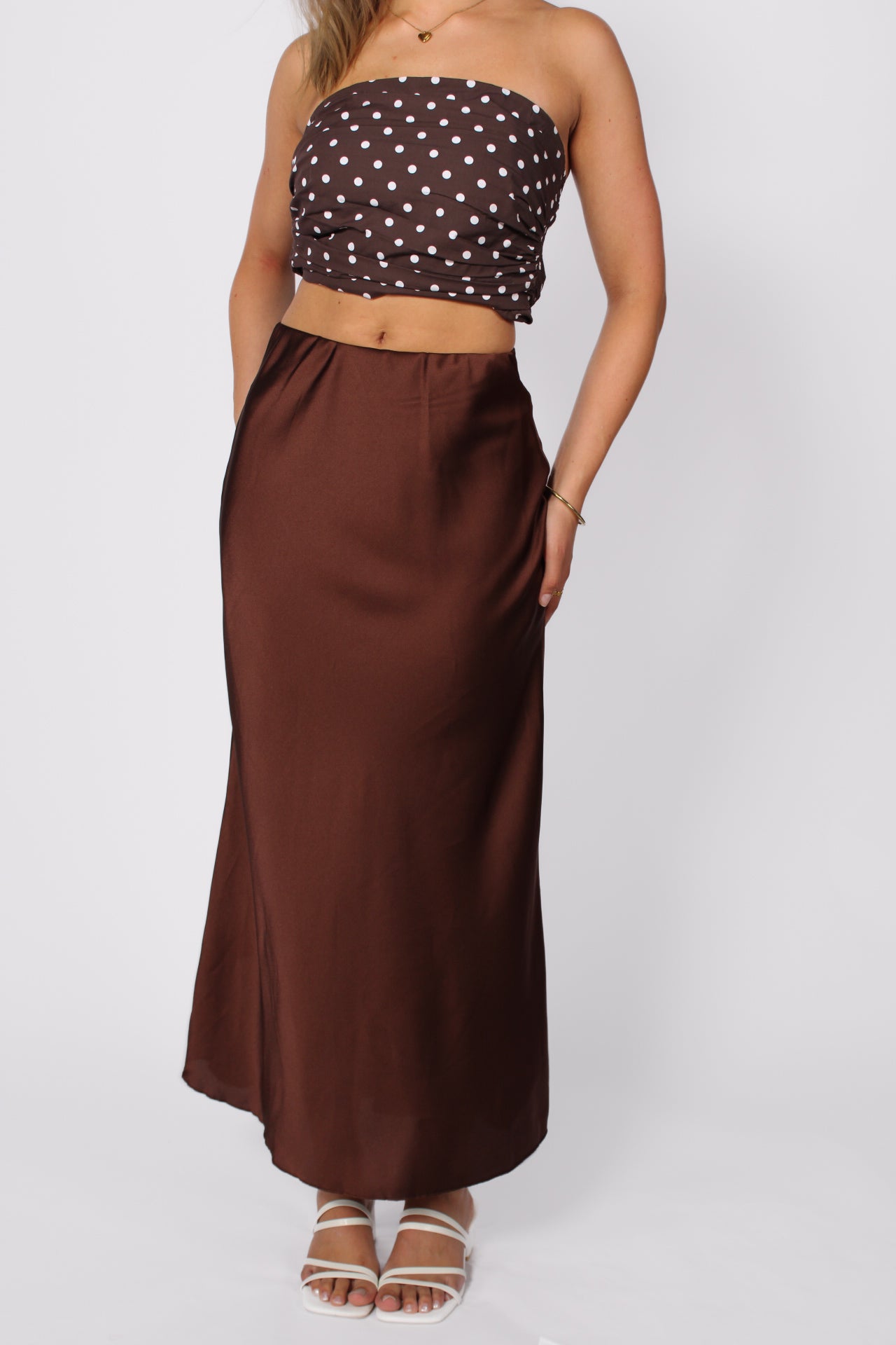 Maxi Satin Skirt - Brown