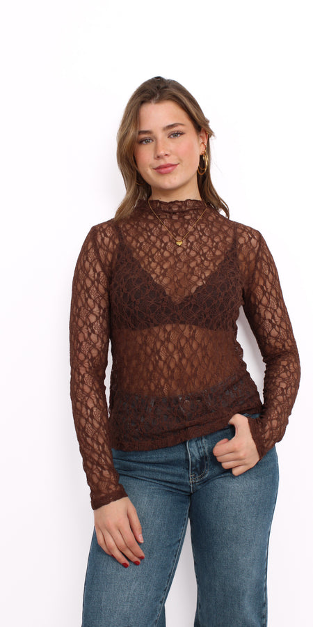 LACE TOP - BROWN