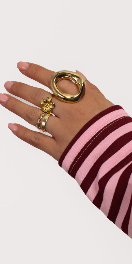 WAVY HALO RING BIG - GOLD