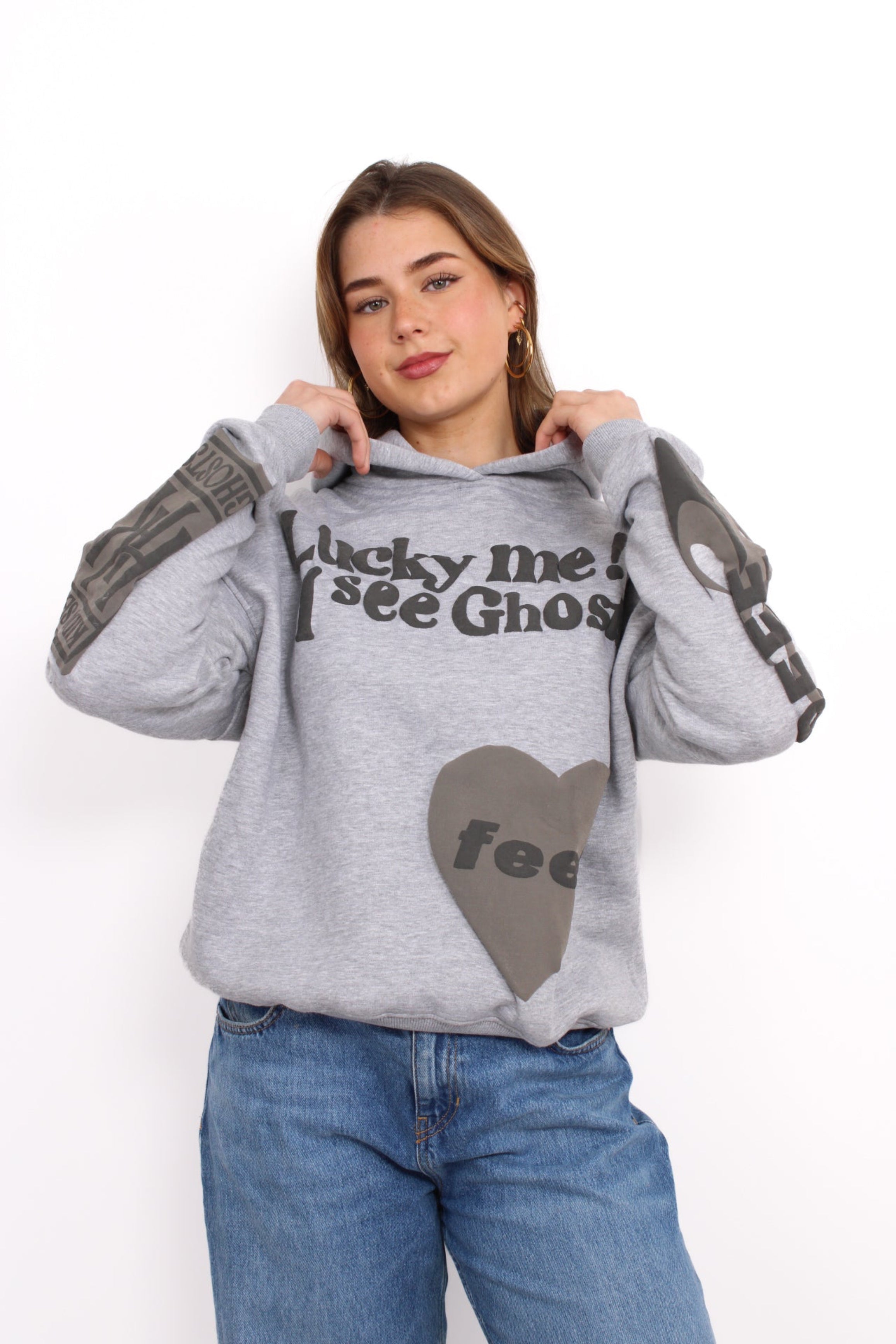 LUCKY ME HOODIE - GREY MARL
