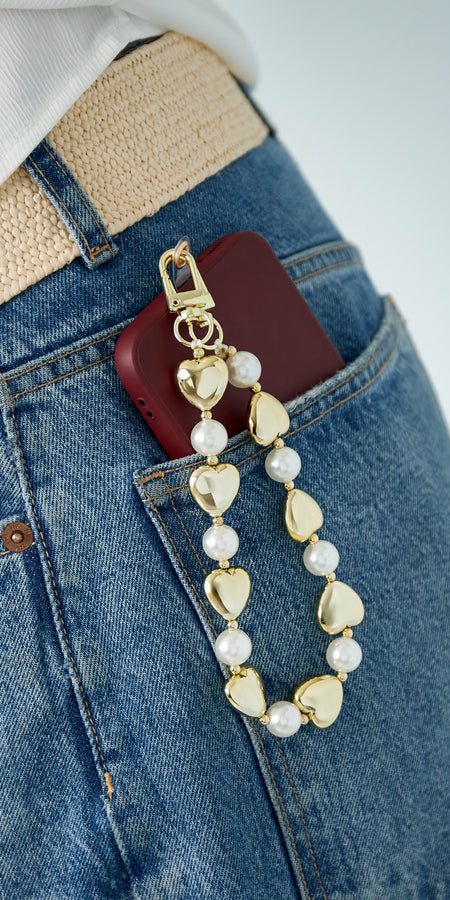 PEARLS AND HEARTS PHONECORD - GOLD