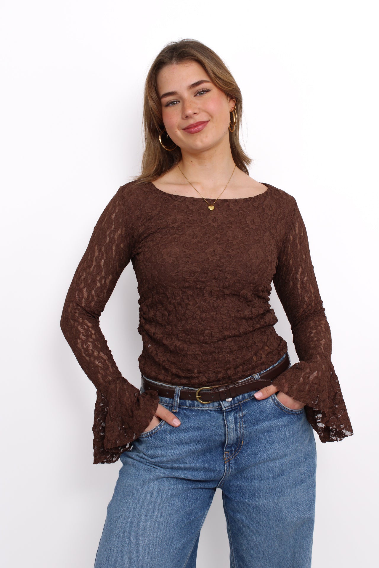 EVE LACE TOP - BROWN