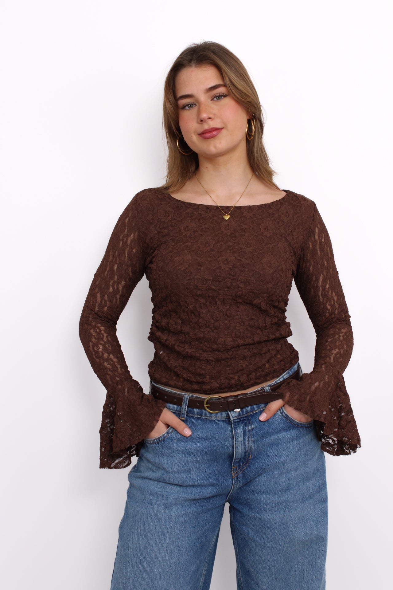 EVE LACE TOP - BROWN