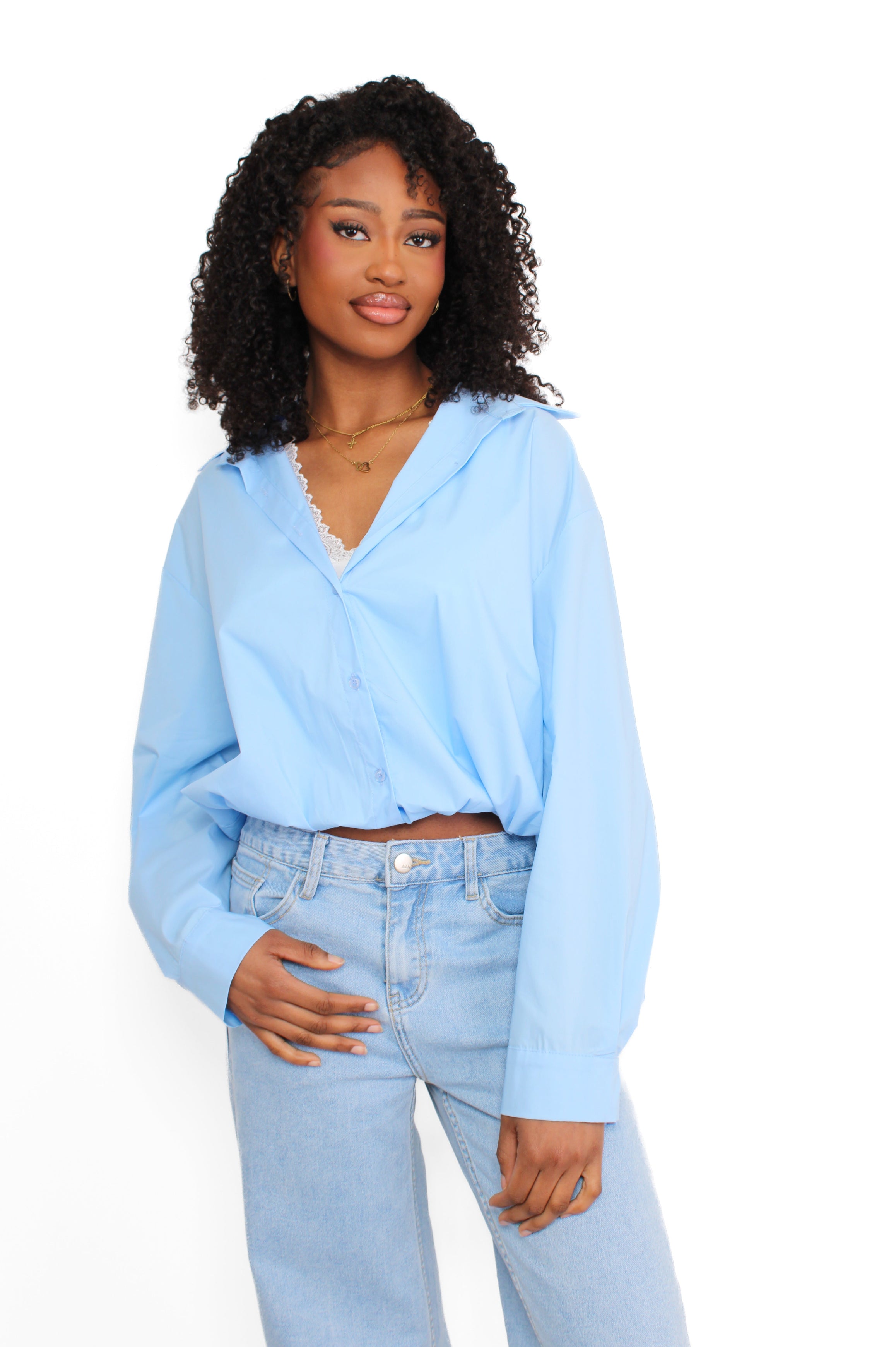 LAYERED LACE BLOUSE - SKY BLUE
