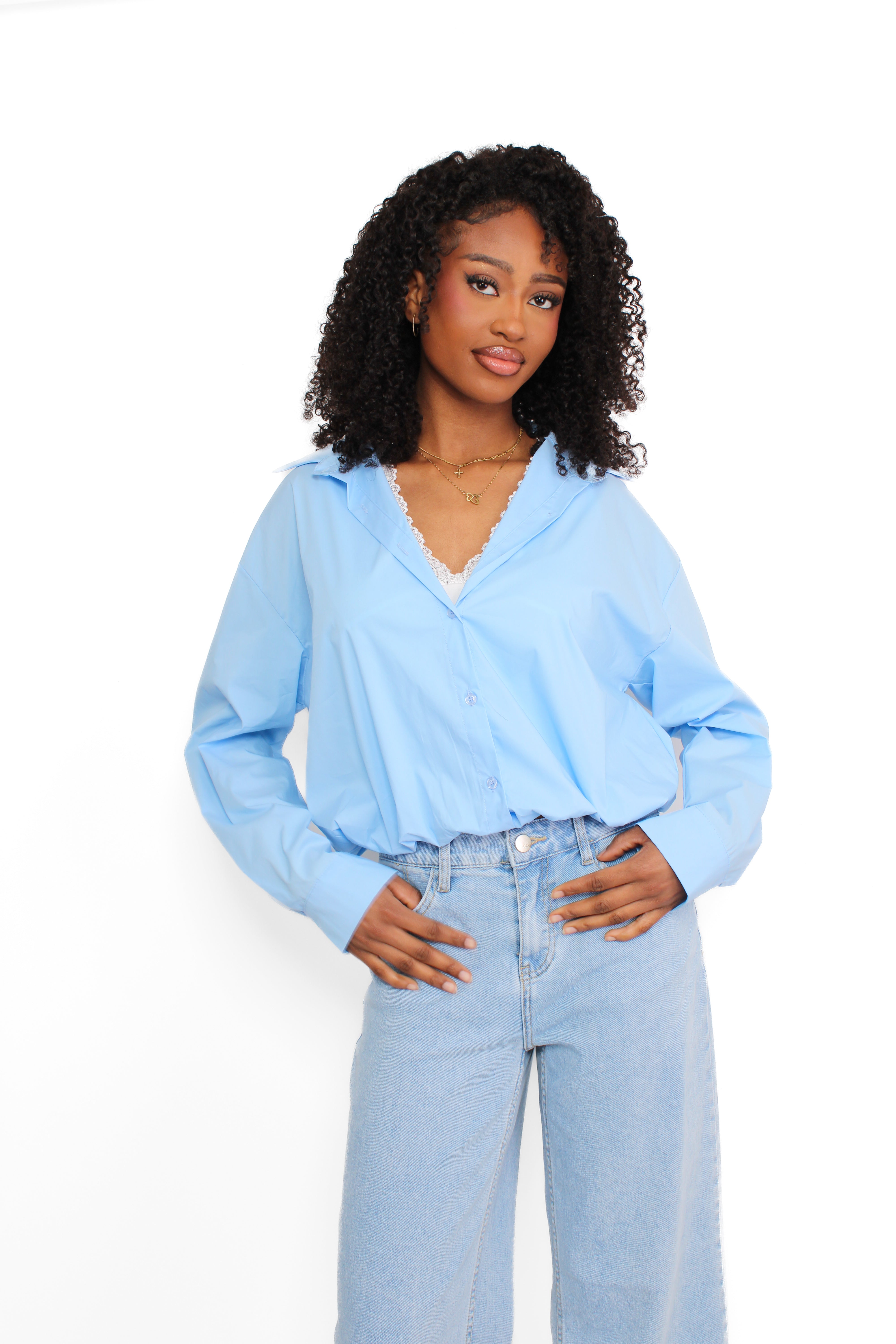 LAYERED LACE BLOUSE - SKY BLUE