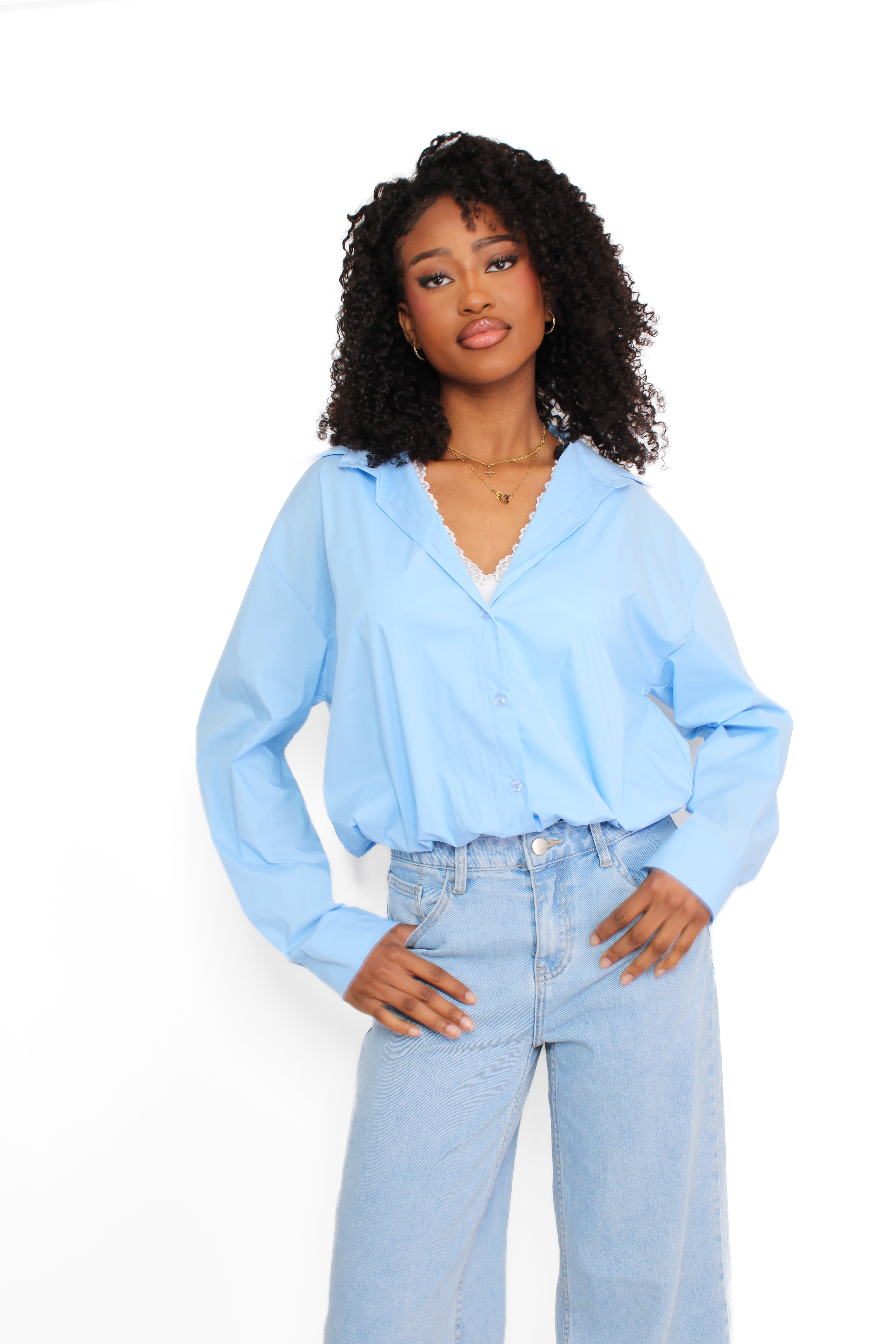 LAYERED LACE BLOUSE - SKY BLUE