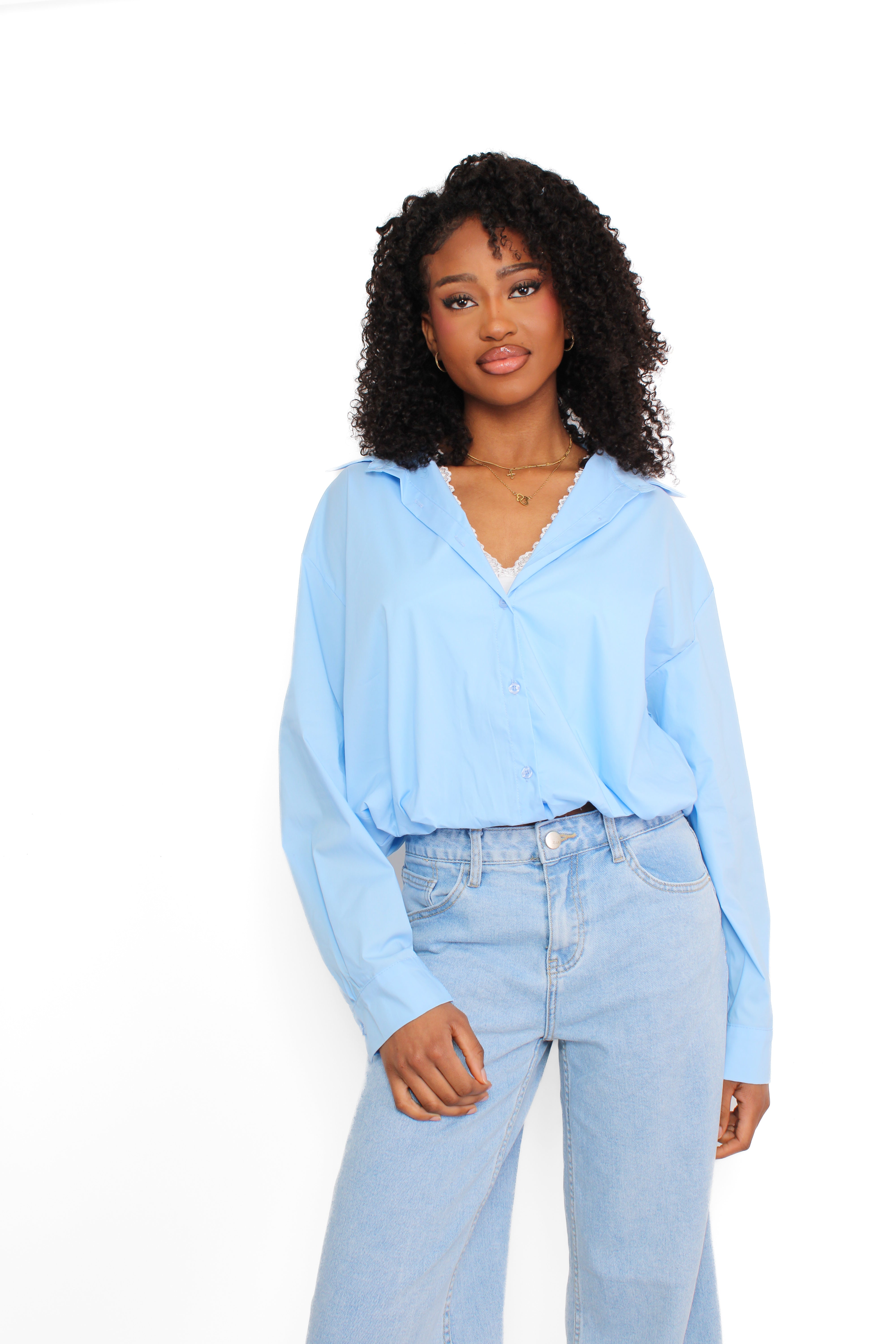 LAYERED LACE BLOUSE - SKY BLUE