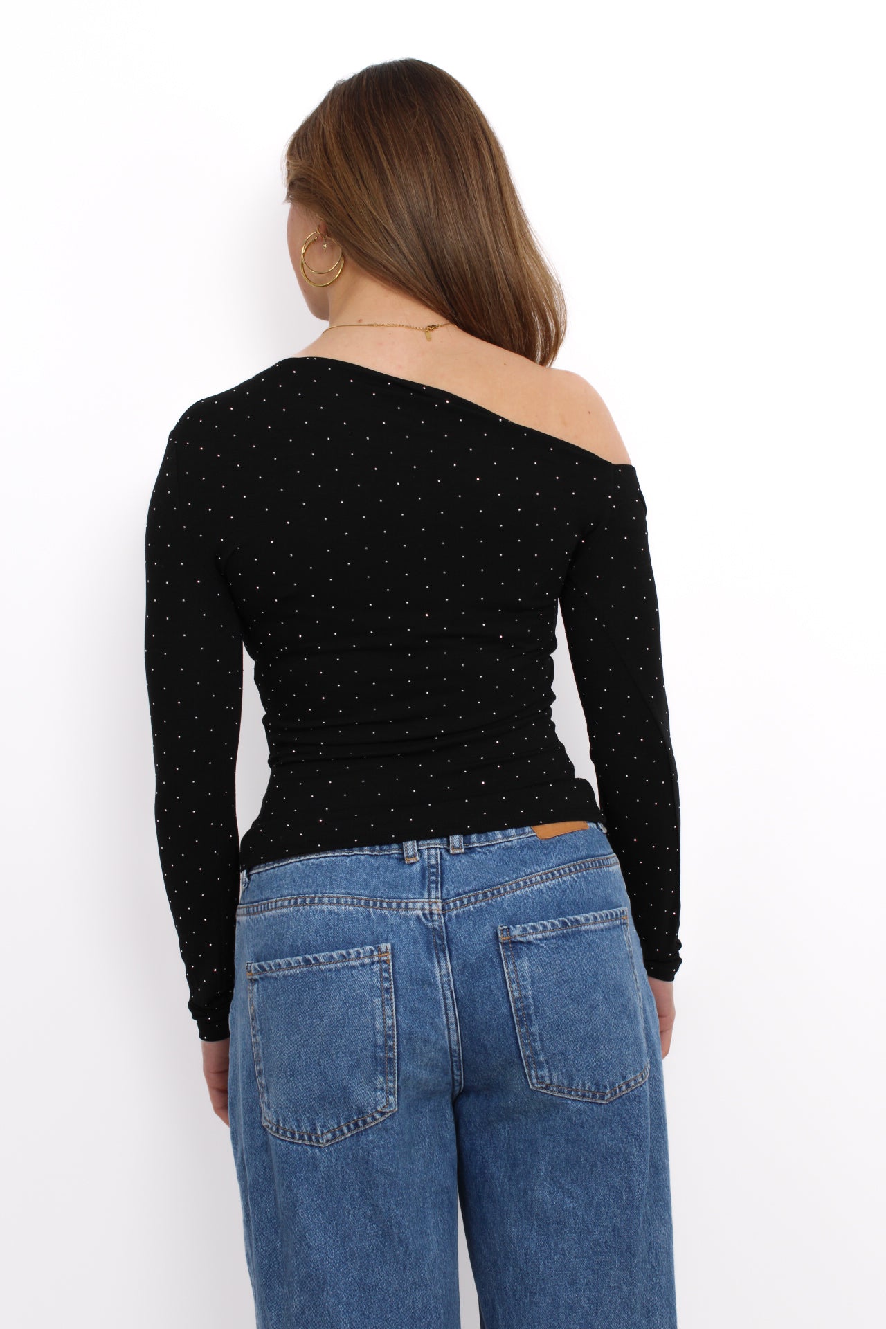 ASYMMETRIC RHINESTONE TOP - BLACK