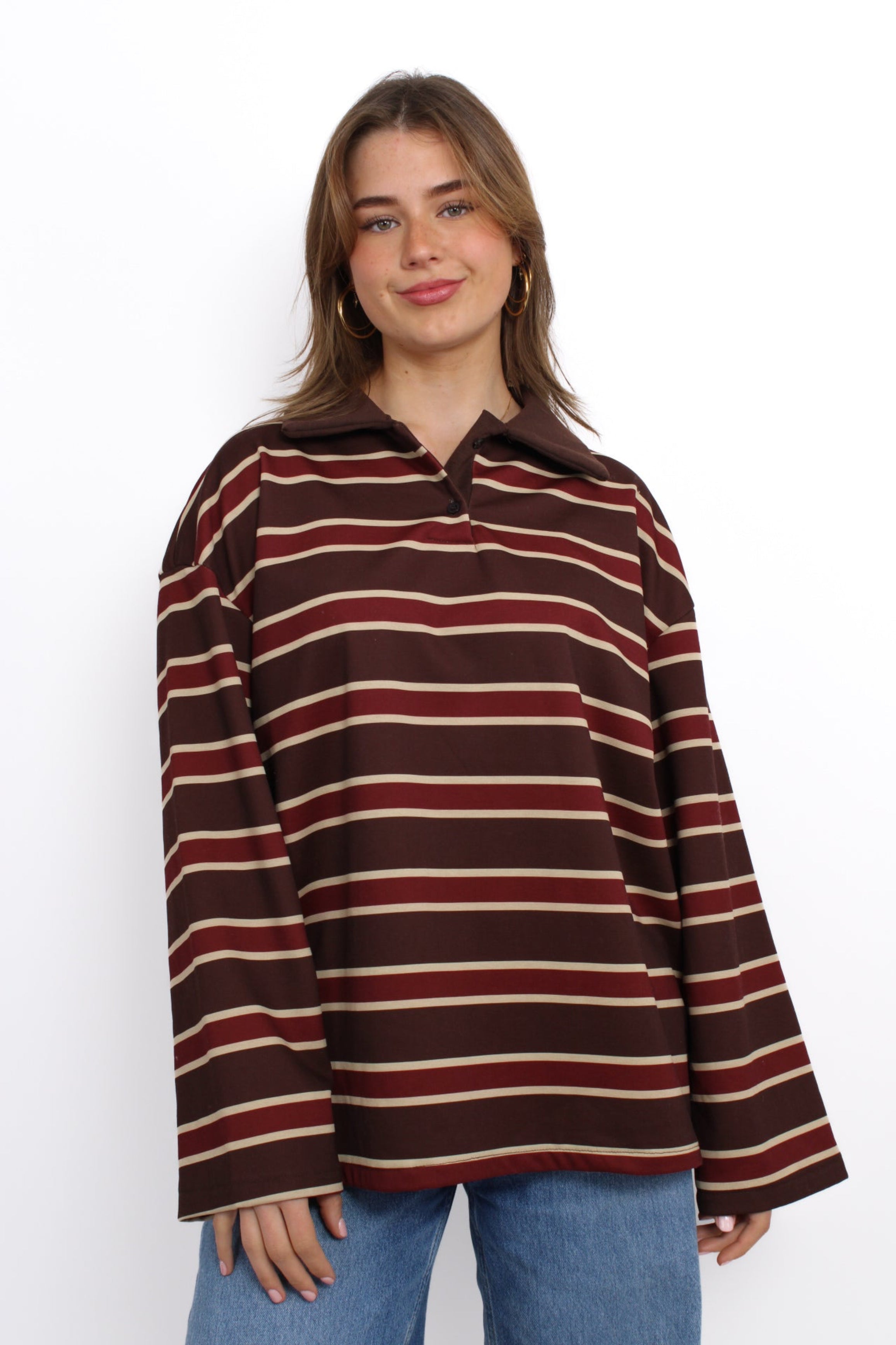 STRIPE POLO SWEATER - BORDEAUX