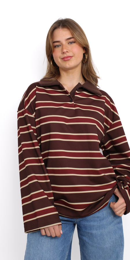 STRIPE POLO SWEATER - BORDEAUX