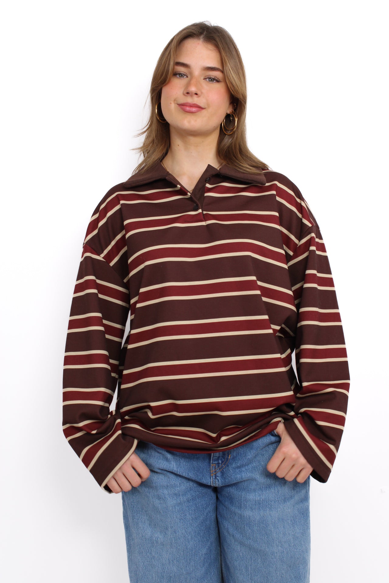 STRIPE POLO SWEATER - BORDEAUX