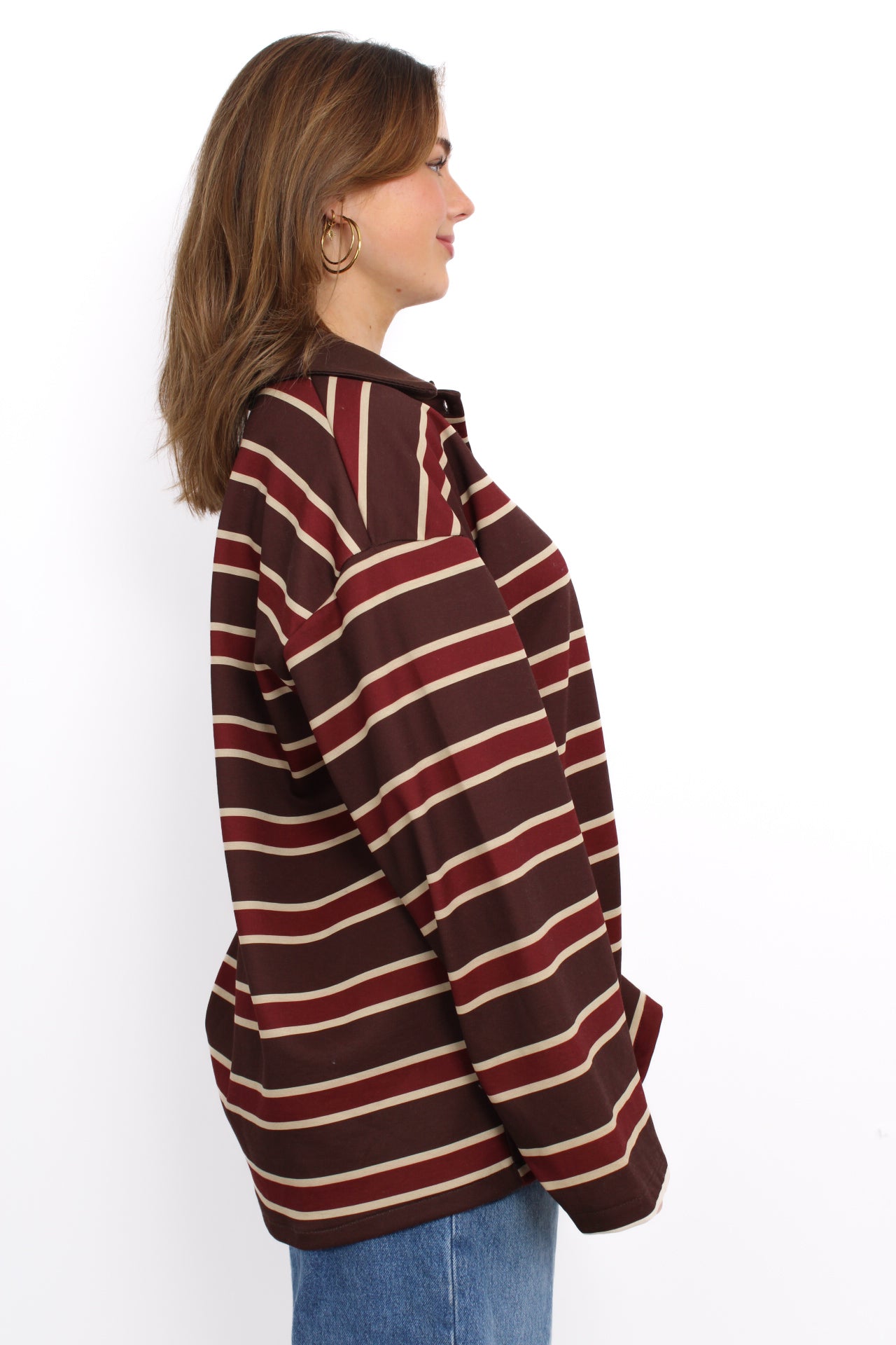 STRIPE POLO SWEATER - BORDEAUX