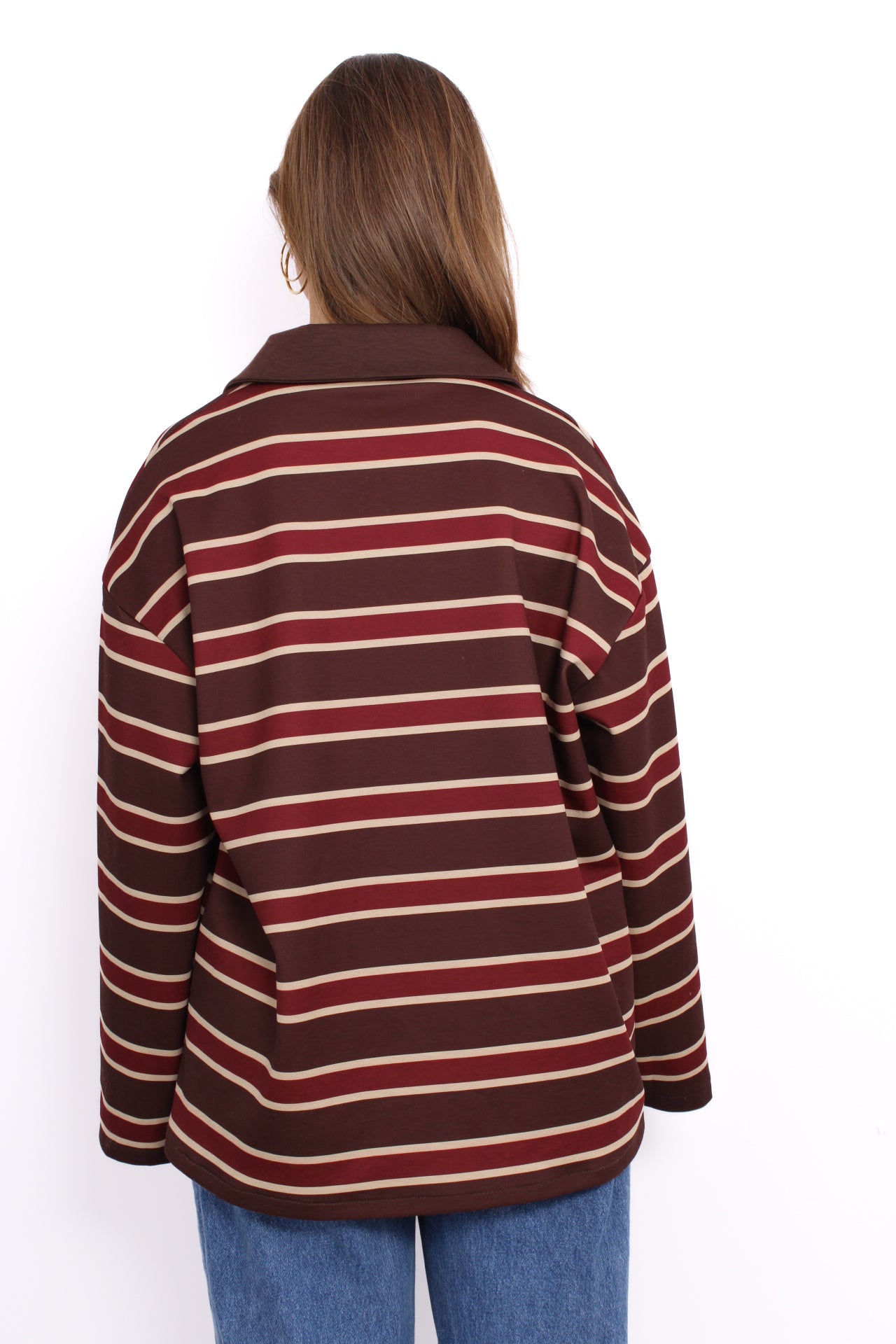 STRIPE POLO SWEATER - BORDEAUX