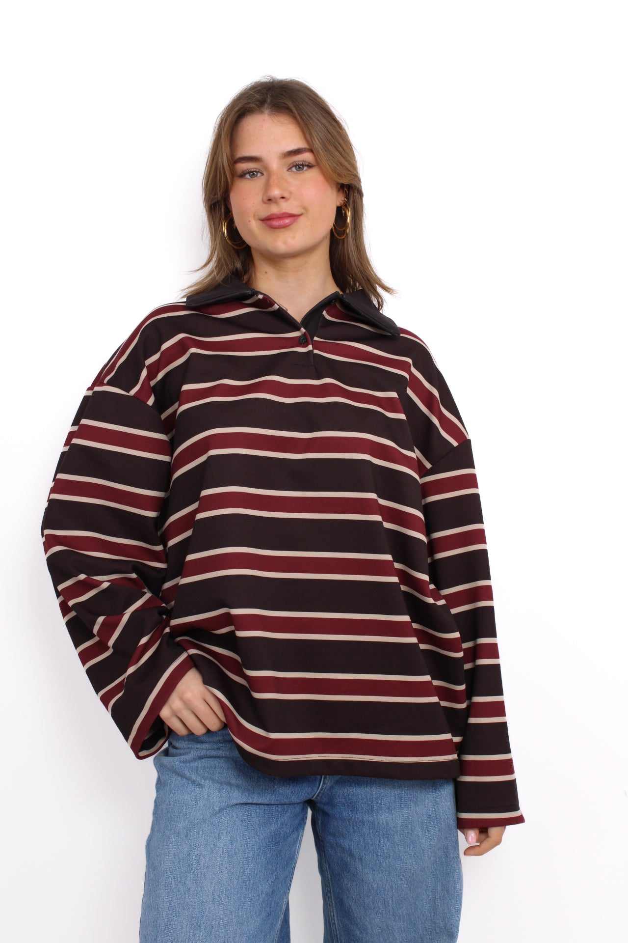 STRIPE POLO SWEATER - BLACK