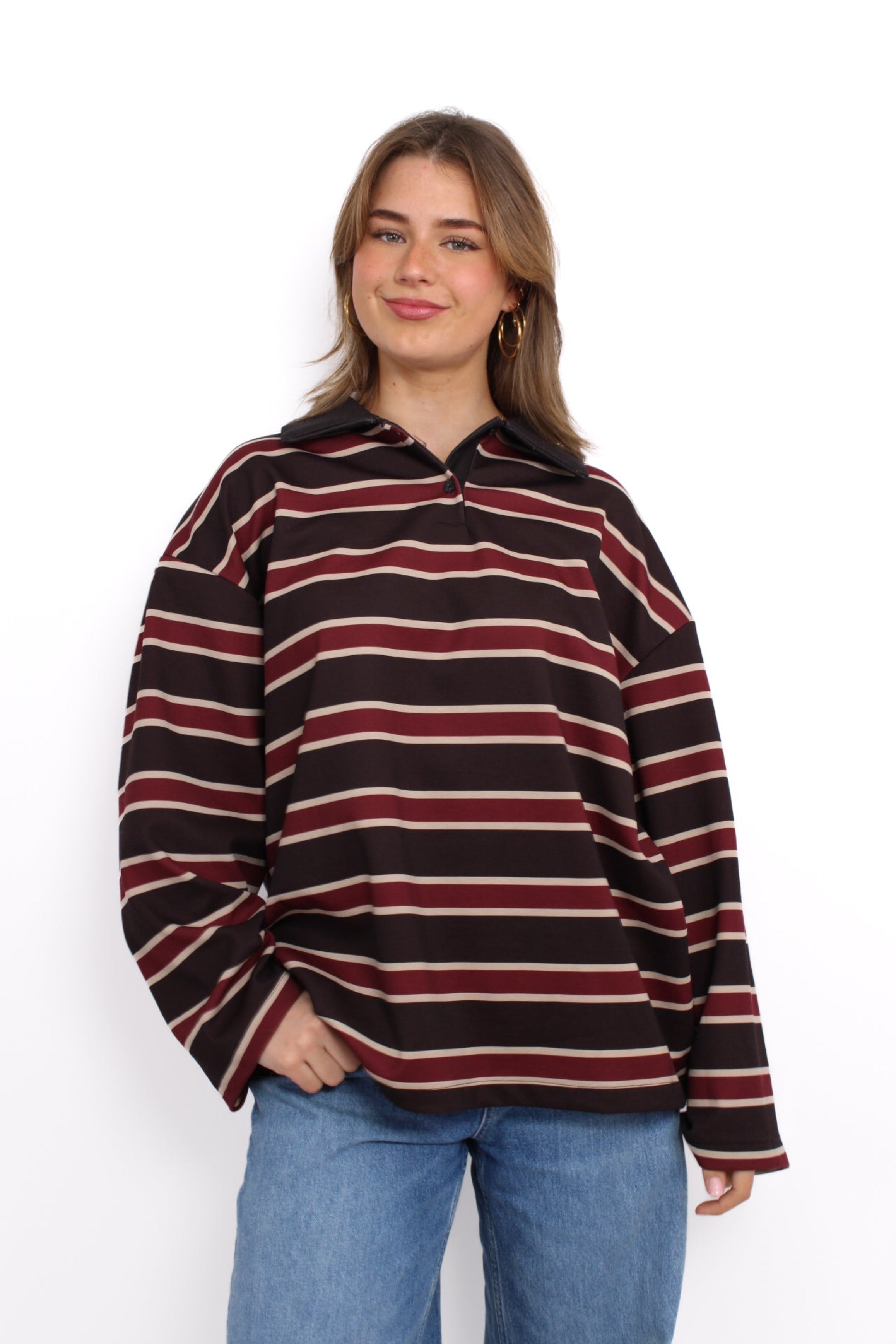 STRIPE POLO SWEATER - BLACK