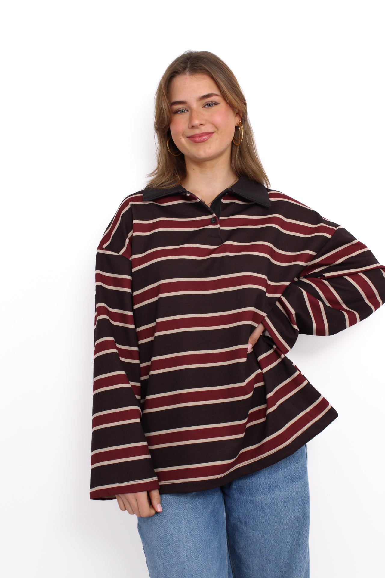 STRIPE POLO SWEATER - BLACK
