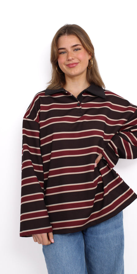 STRIPE POLO SWEATER - BLACK