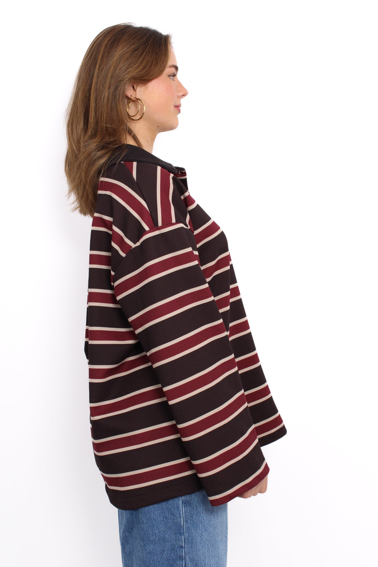 STRIPE POLO SWEATER - BLACK