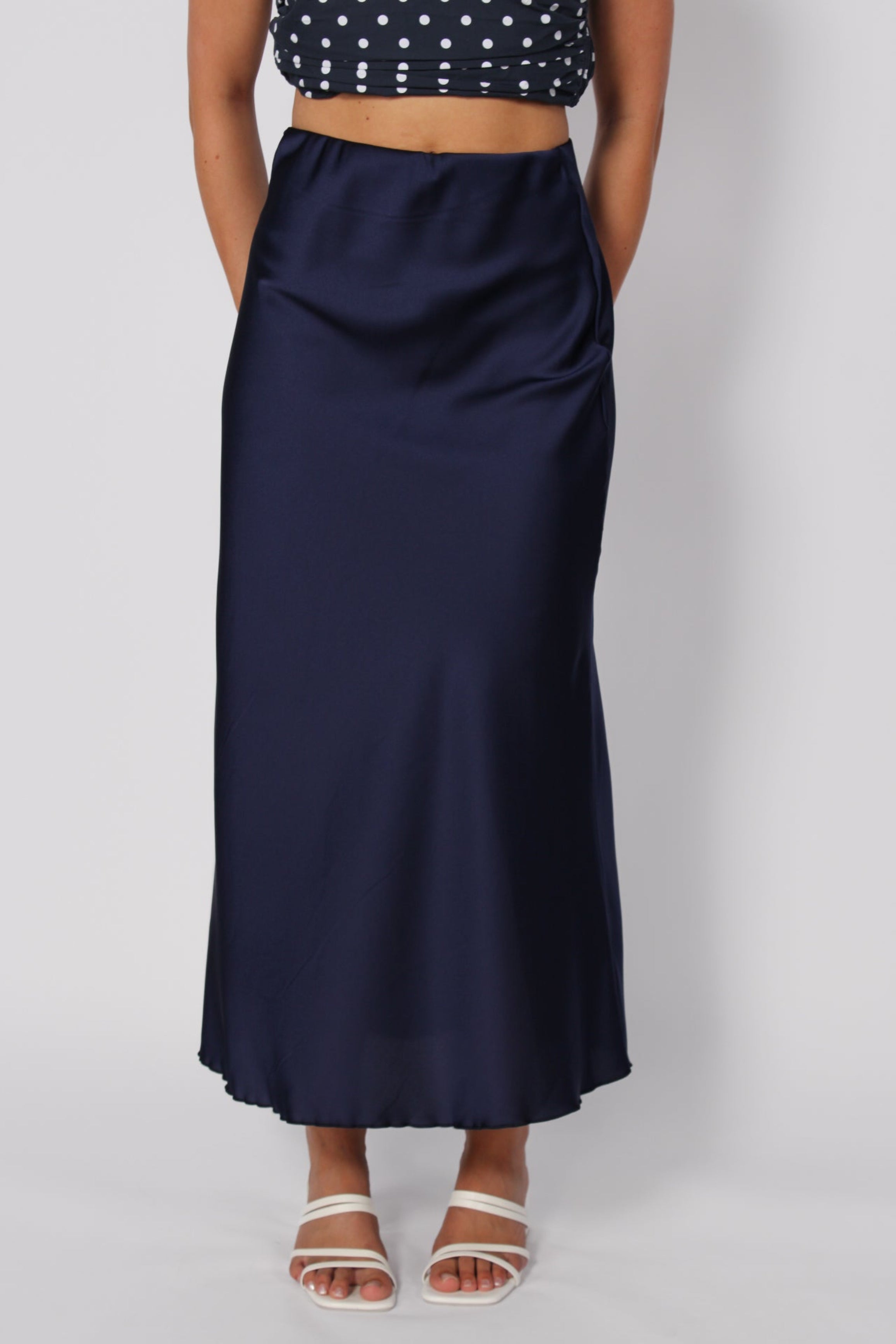 Maxi Satin Skirt - Navy