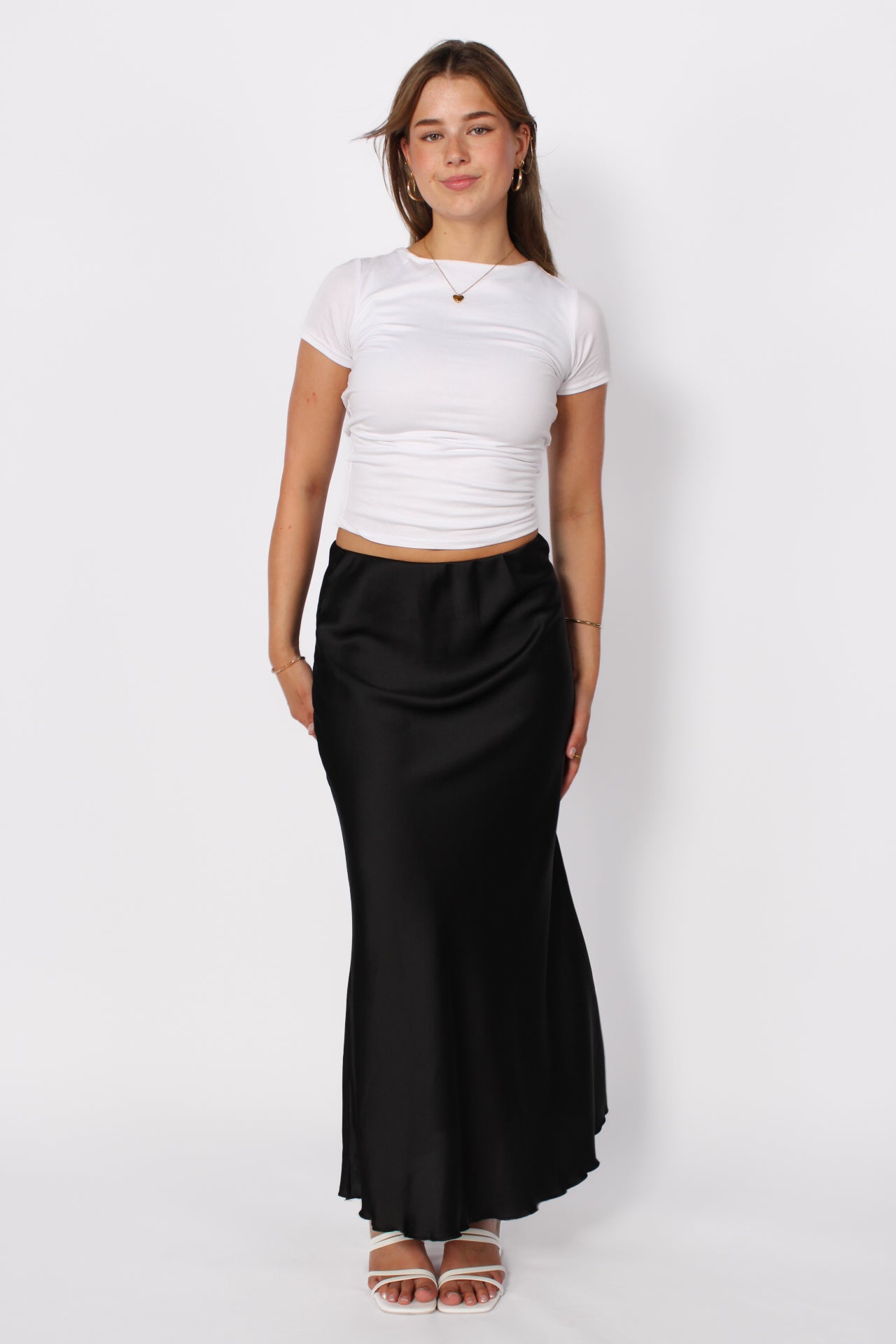 Maxi Satin Skirt - Black