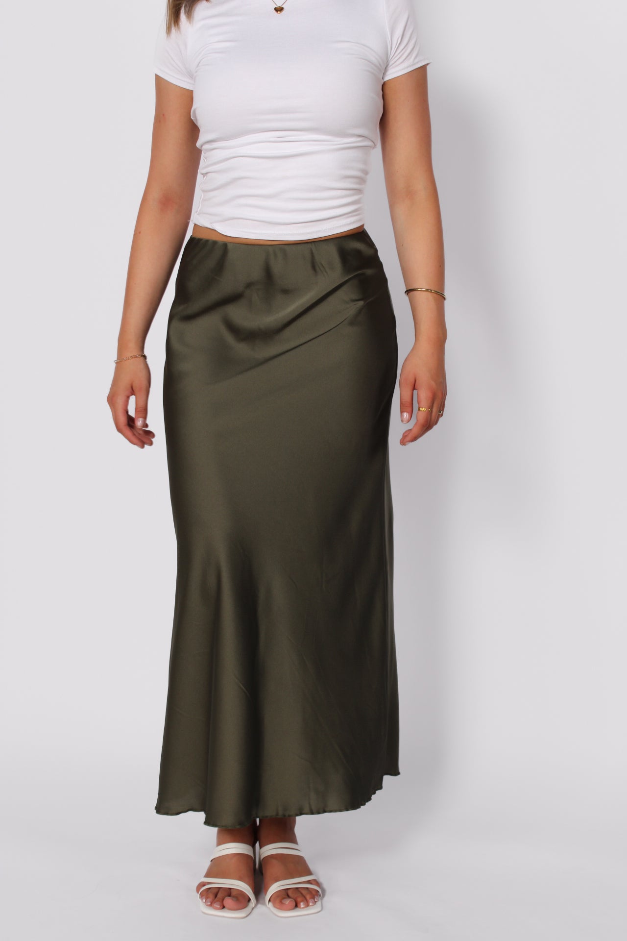 Maxi Satin Skirt - Army Green