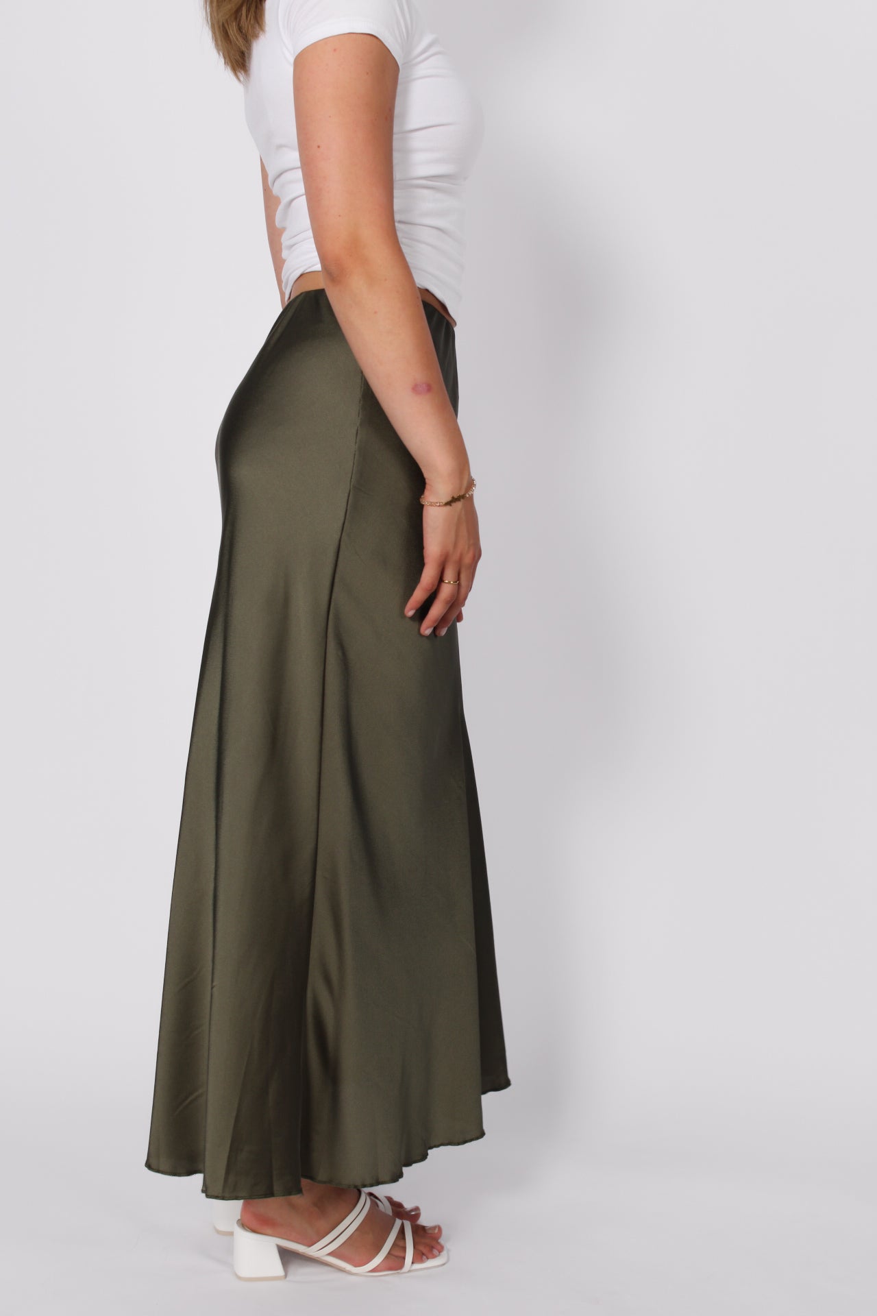 Maxi Satin Skirt - Army Green