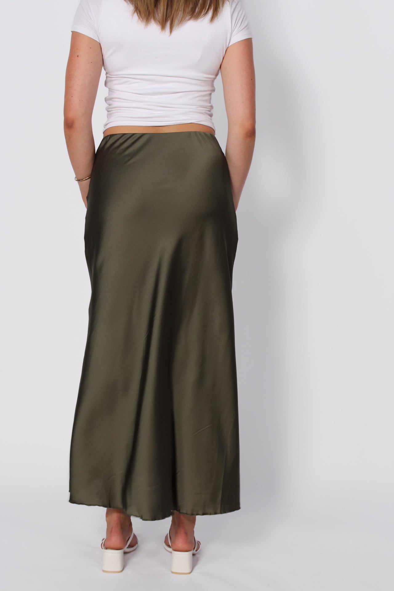 Maxi Satin Skirt - Army Green