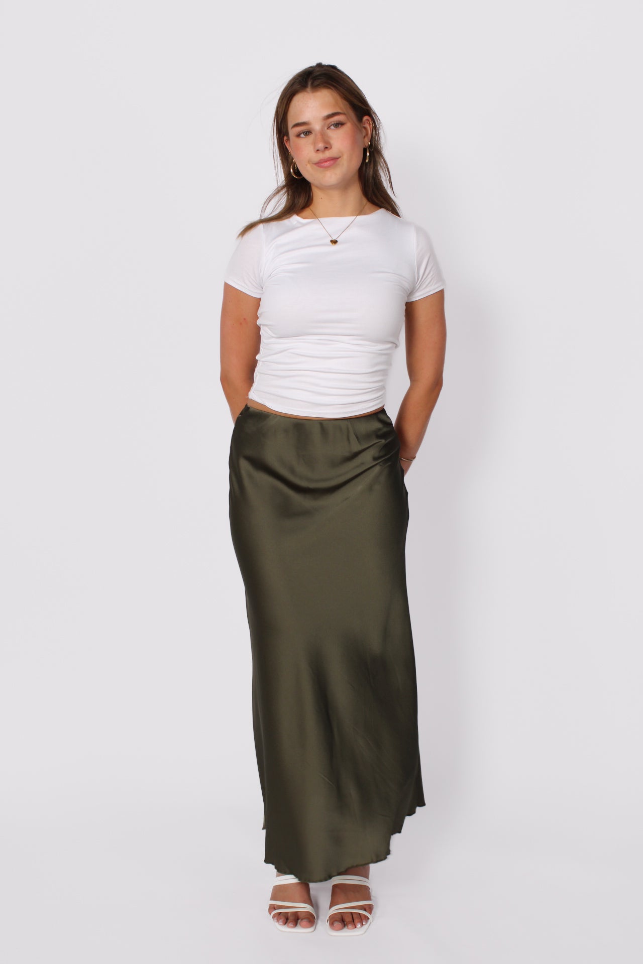 Maxi Satin Skirt - Army Green