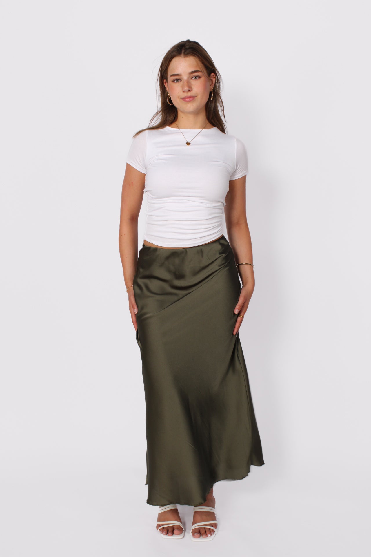 Maxi Satin Skirt - Army Green