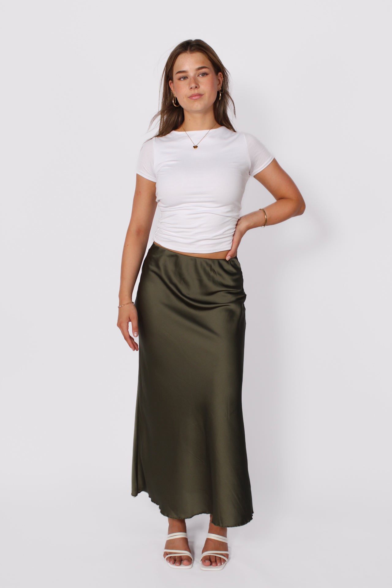 Maxi Satin Skirt - Army Green