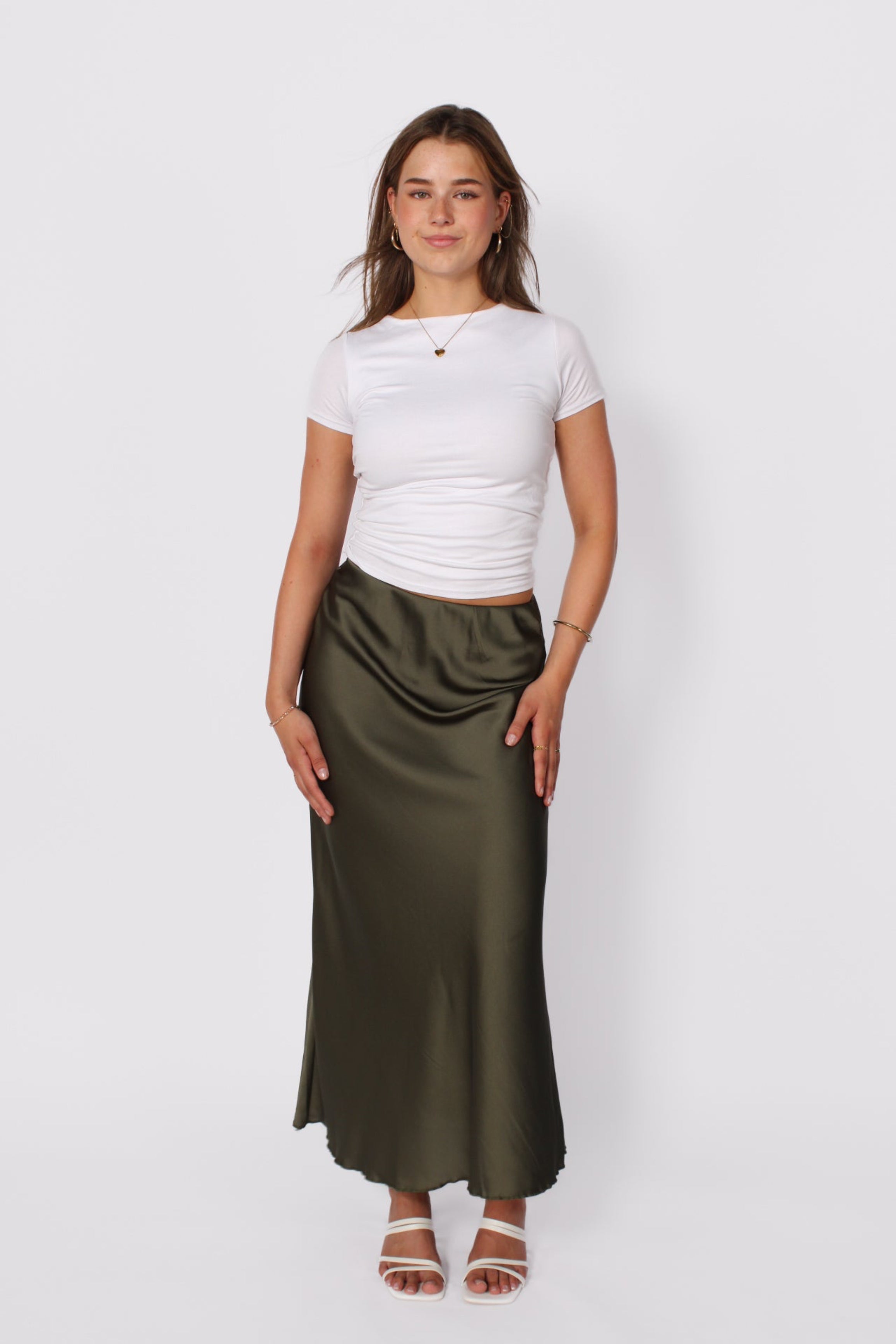 Maxi Satin Skirt - Army Green