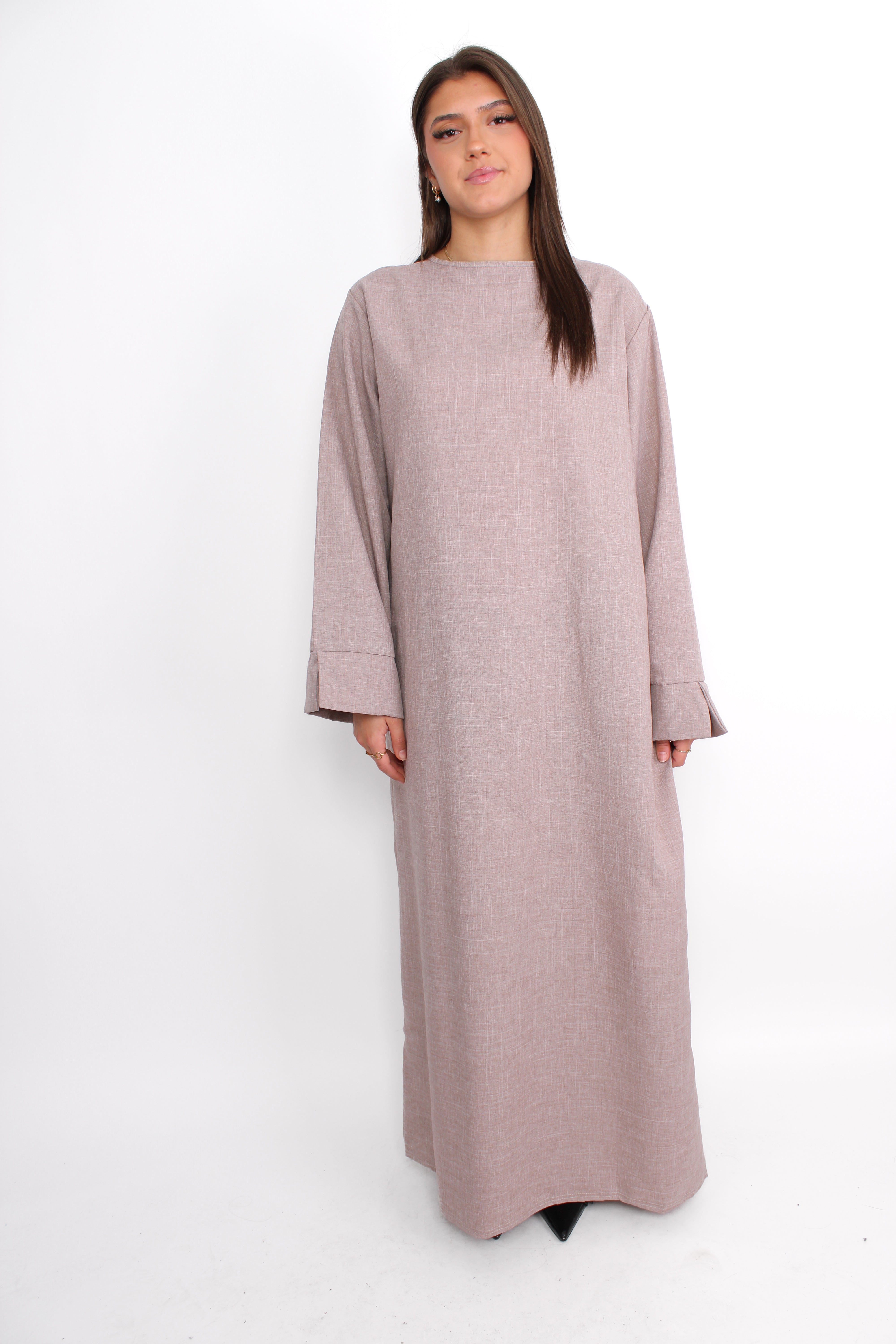 MERVE LINEN LOOK DRESS - TAUPE