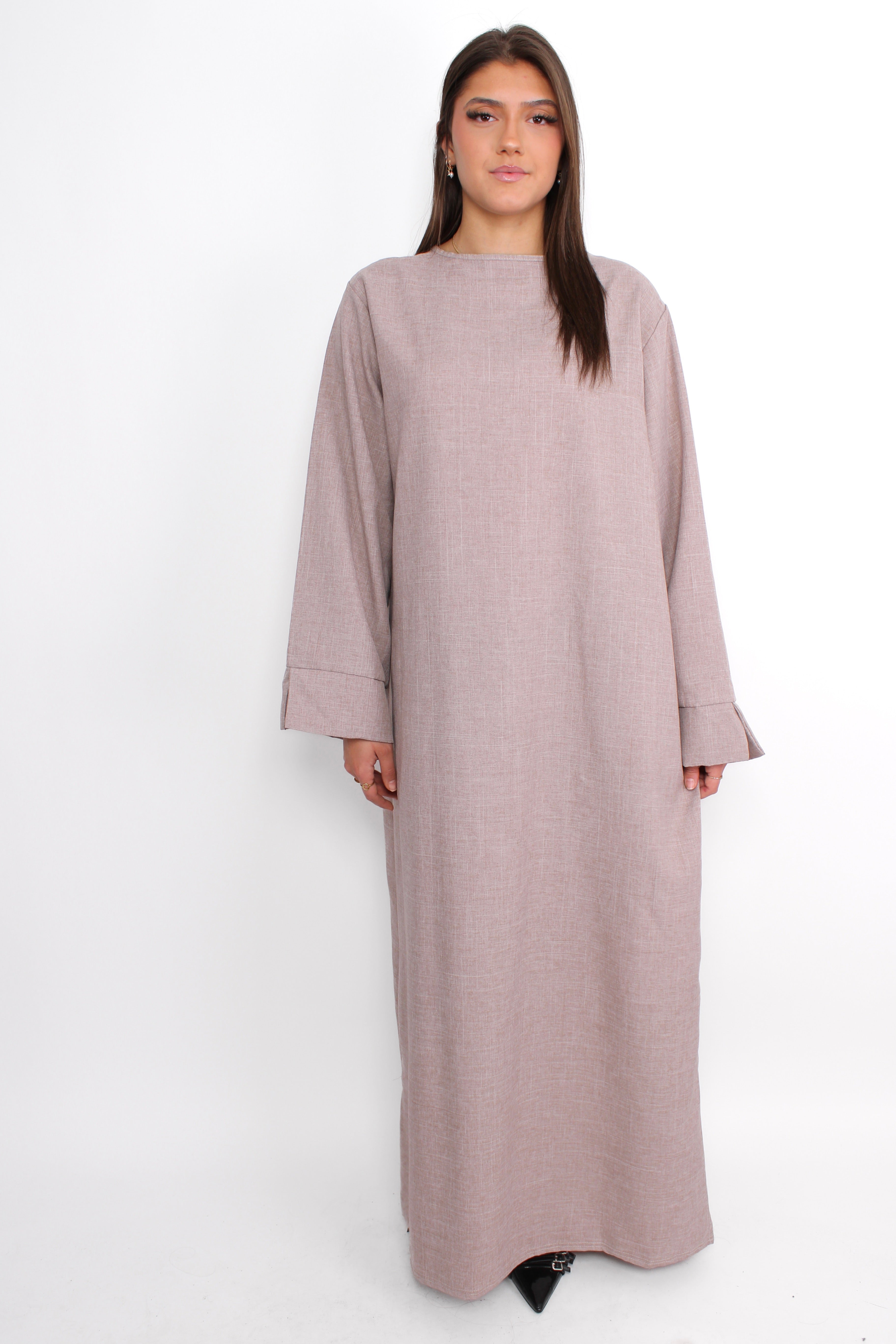 MERVE LINEN LOOK DRESS - TAUPE