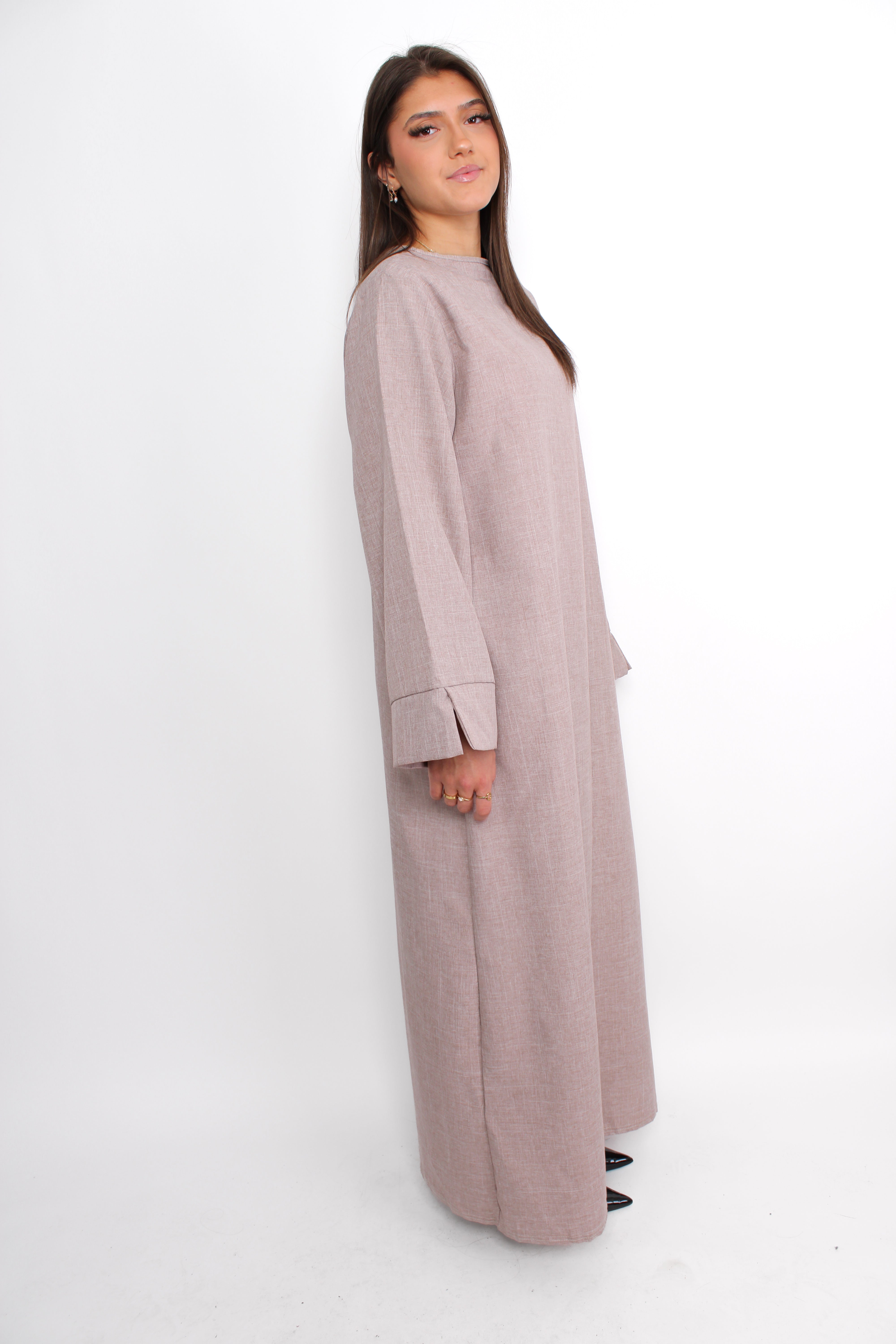 MERVE LINEN LOOK DRESS - TAUPE