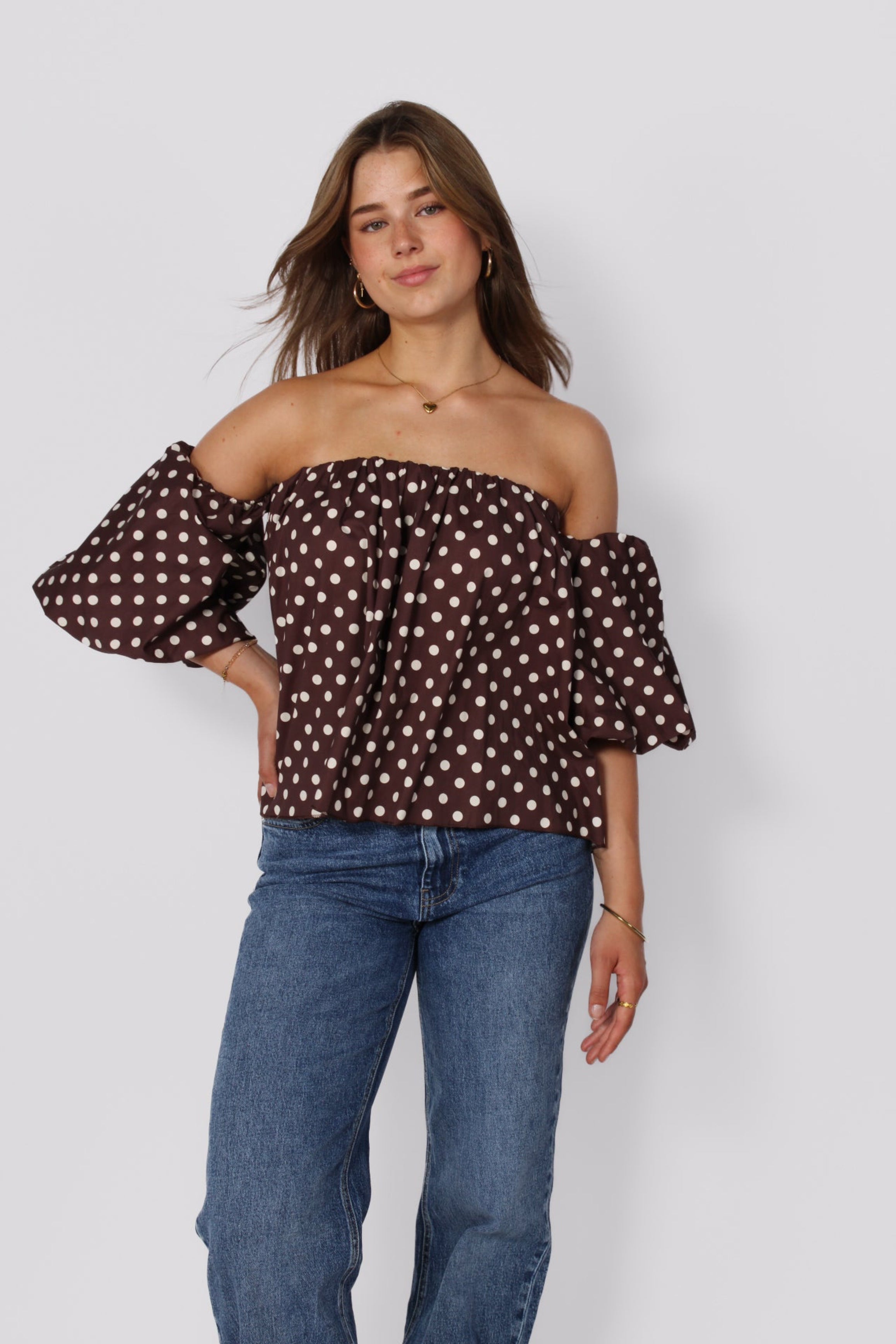 CHIC IN DOTS TOP 84052 - BROWN