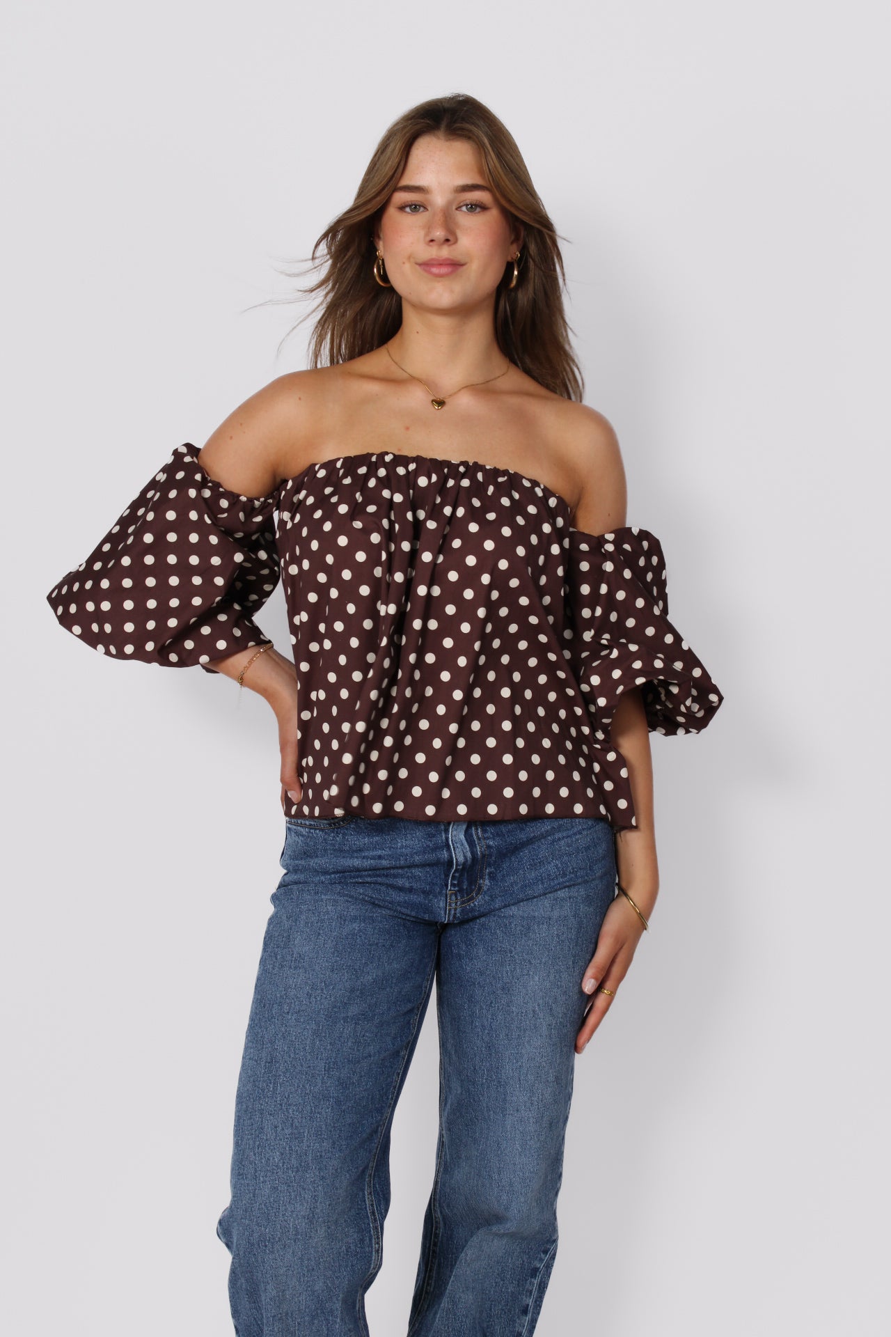 CHIC IN DOTS TOP 84052 - BROWN