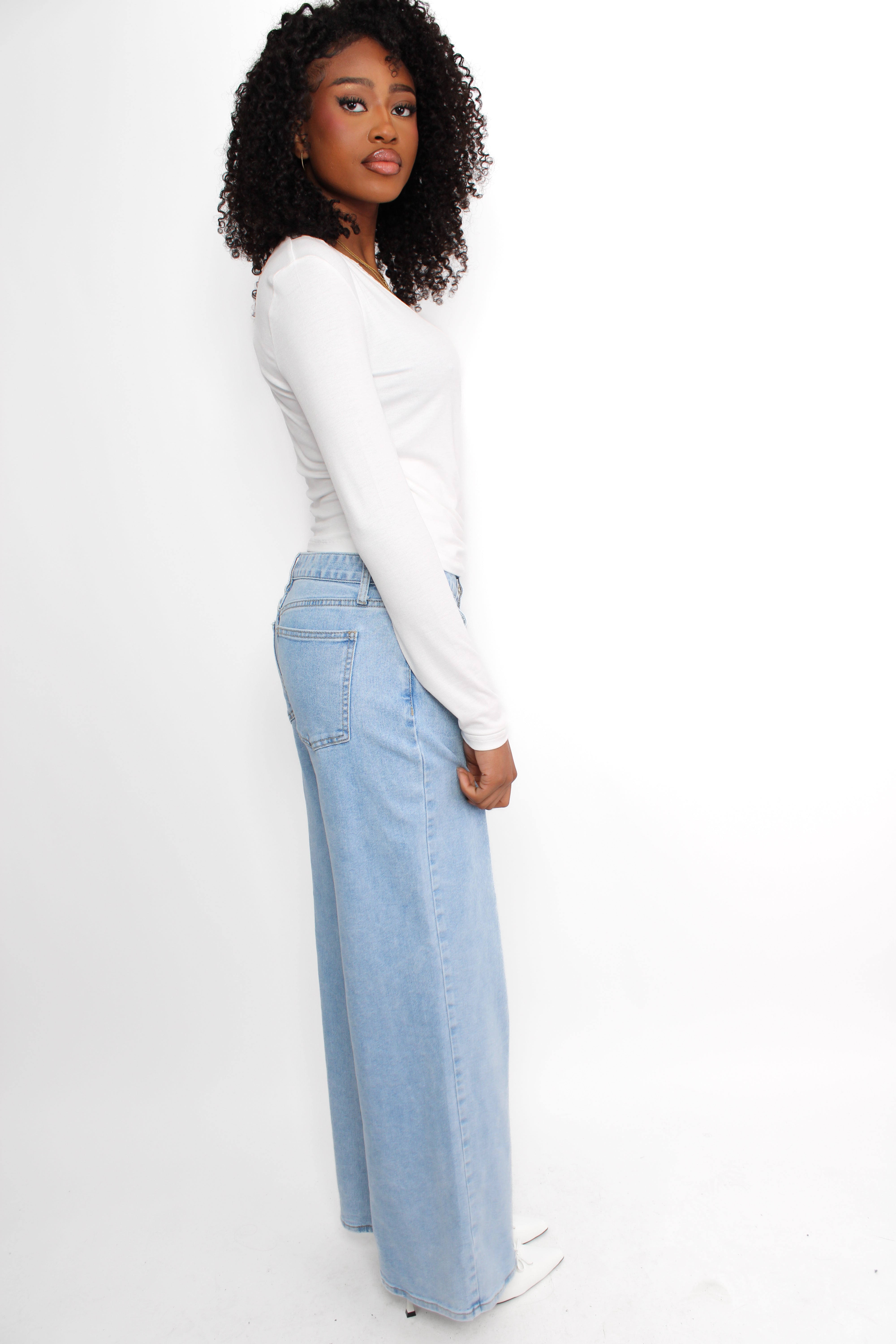 WIDE LEG JEANS MID WAIST 3009 - DENIM