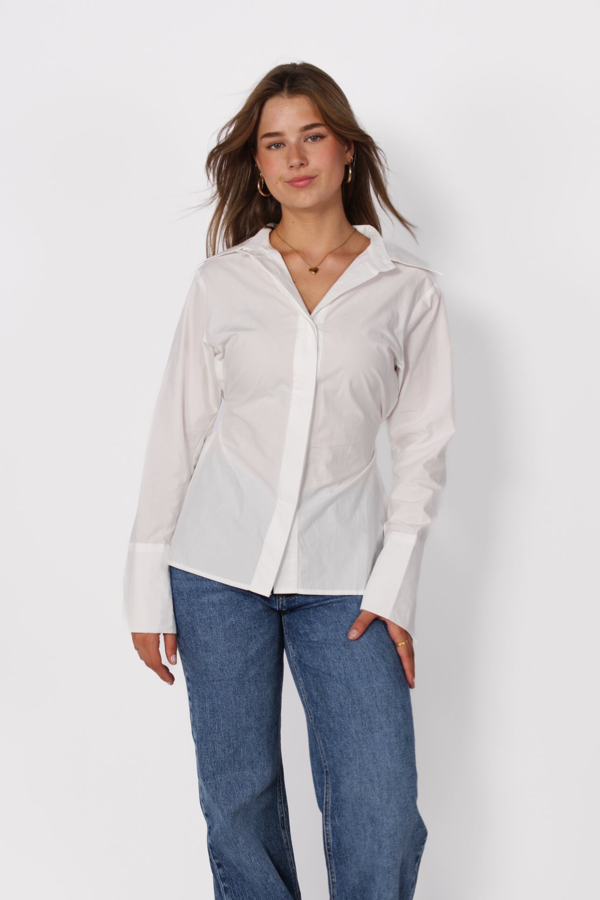 CINCHED WAIST BLOUSE - WHITE