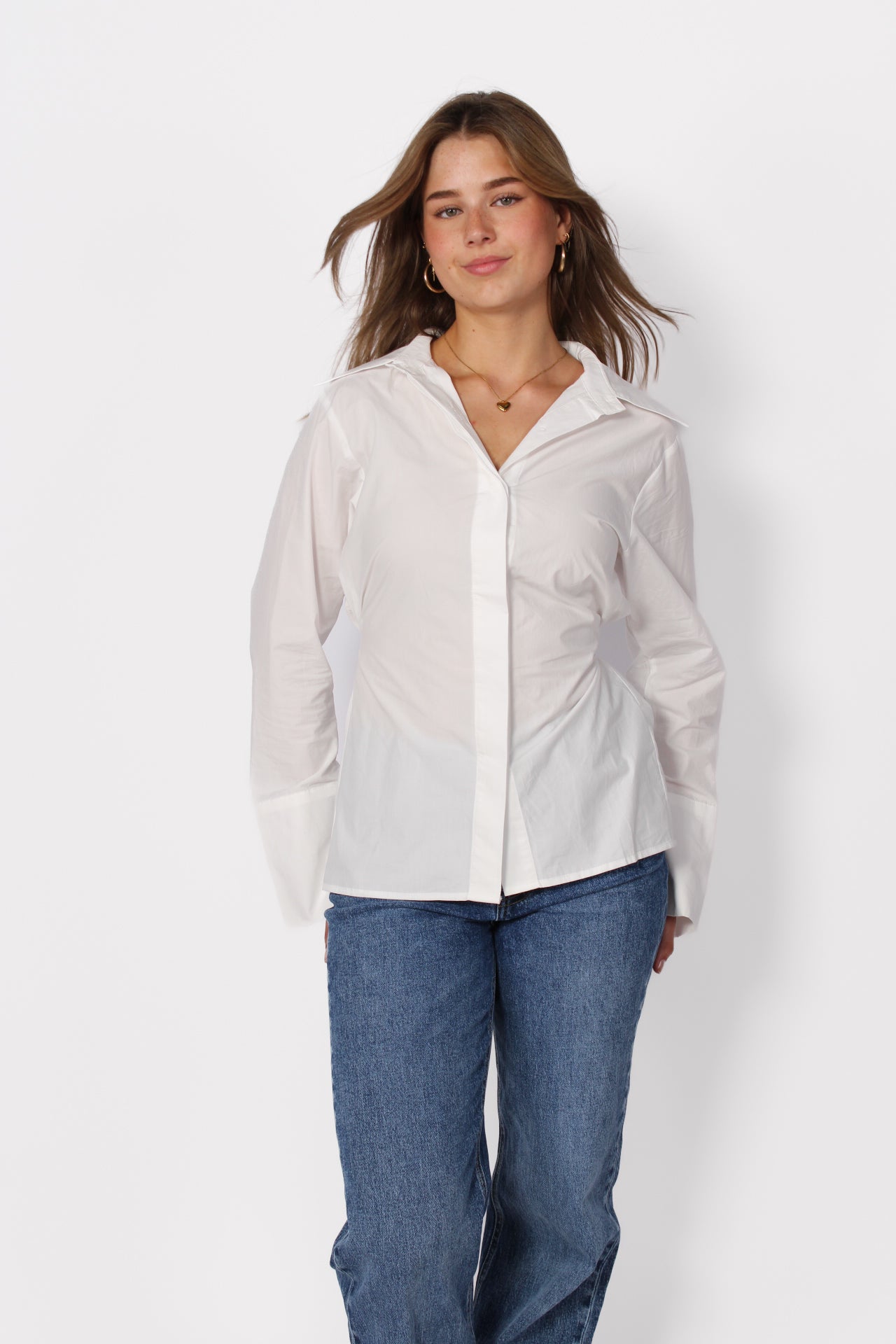 CINCHED WAIST BLOUSE - WHITE