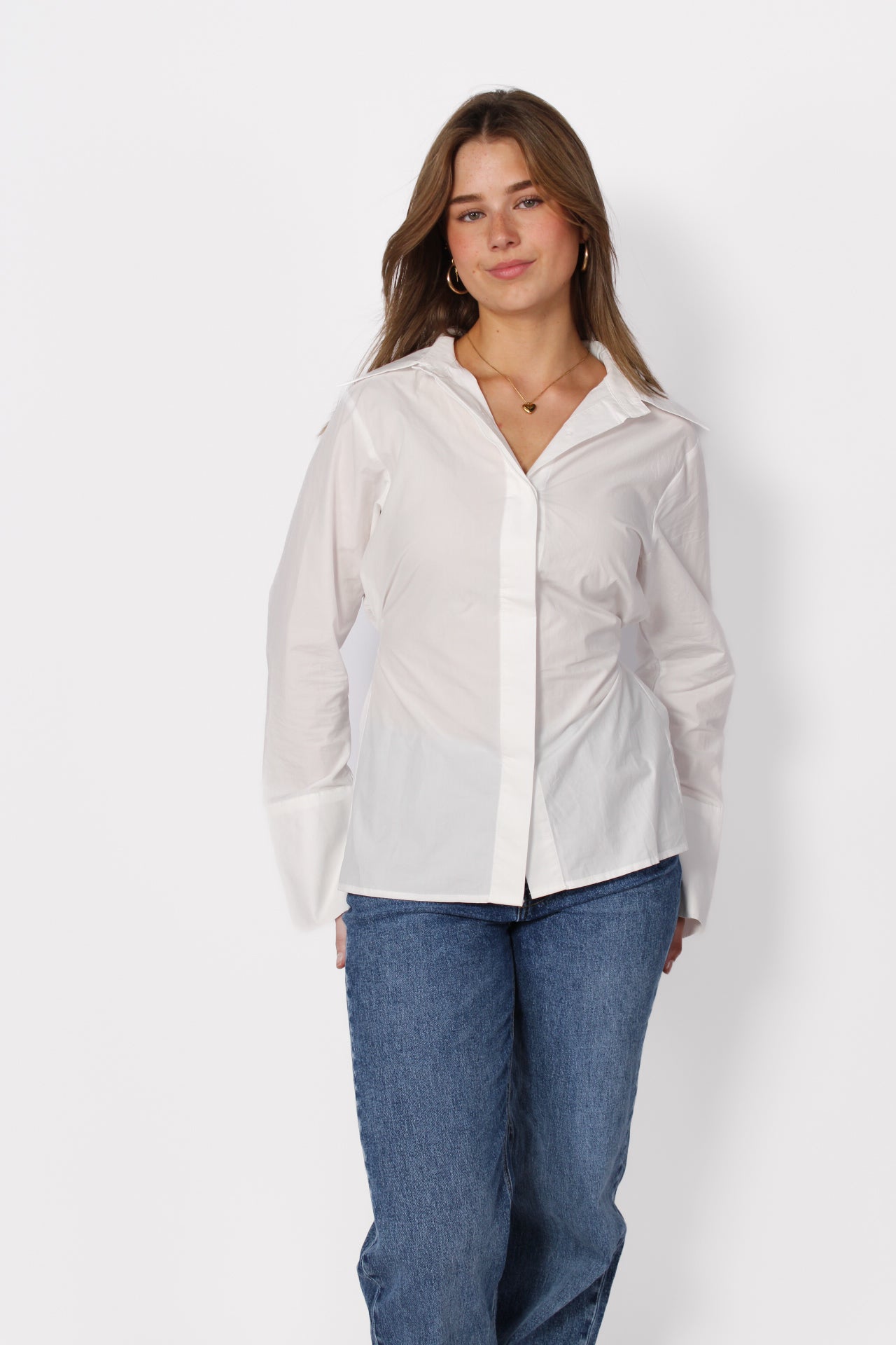 CINCHED WAIST BLOUSE - WHITE